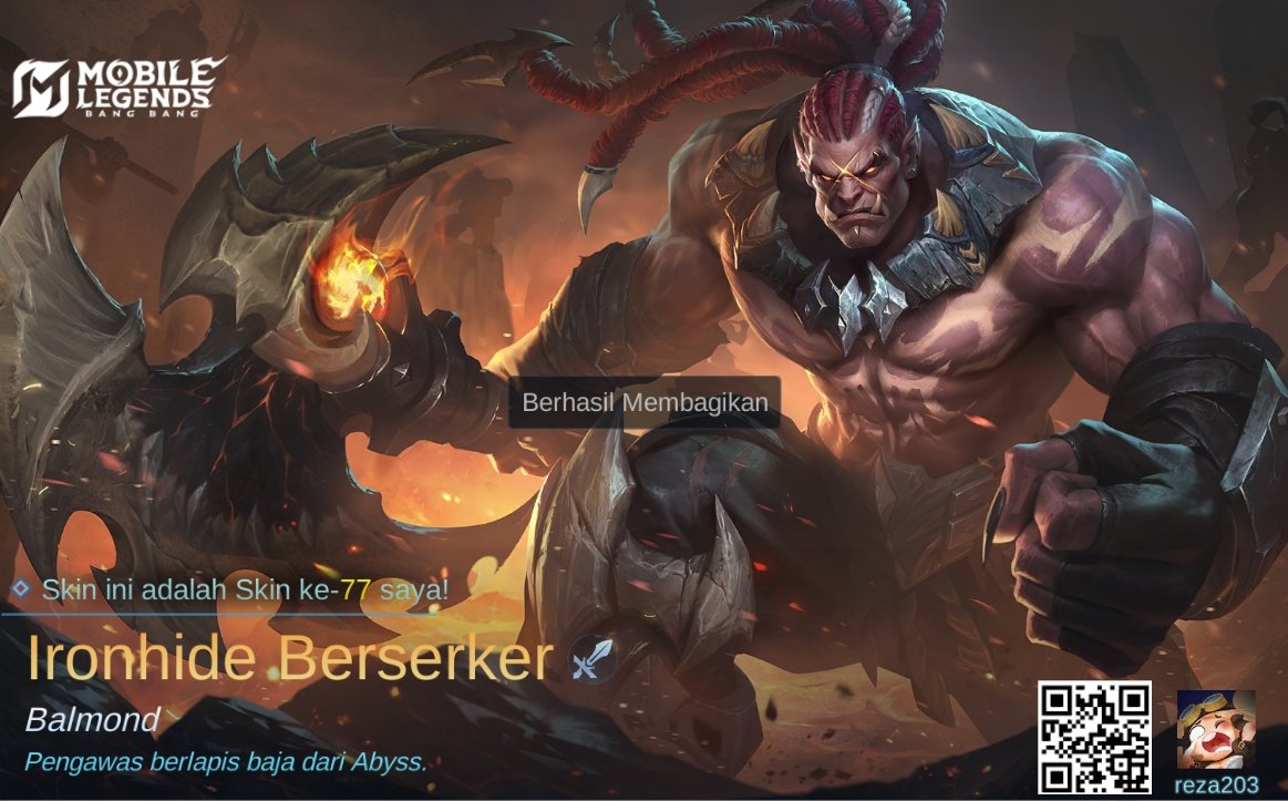 RezaRamadan2003's tweet photo. Saya baru saja mendapatkan Skin baru Ironhide Berserker di Mobile Legends: Bang Bang! Ayo kita berhadapan melawan Player MOBA terbaik dunia bersama-sama! 
https://t.co/keBKY5c7tu https://t.co/uKbth0QUH2