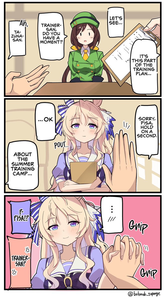 cewcowr's tweet photo. TL EN
Pisa… Please don't do that in front of Tazuna-san, okay?
art by @bobmob_suponge 

#umamusume #ウマ娘 #UmaTranslations https://t.co/1pAXmggurP