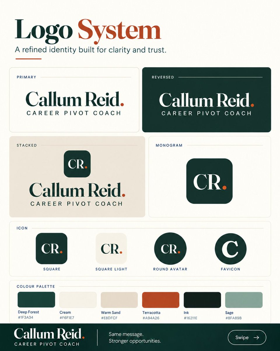 techiyahdigital's tweet photo. A good logo isn't a complete brand identity.

Our Callum Reid concept shows how one clear identity can connect your website, social content and client experience.

Coach, consultant or real estate agent? DM AUDIT for a free brand audit.

#BrandIdentity https://t.co/PEPw6RFw5T