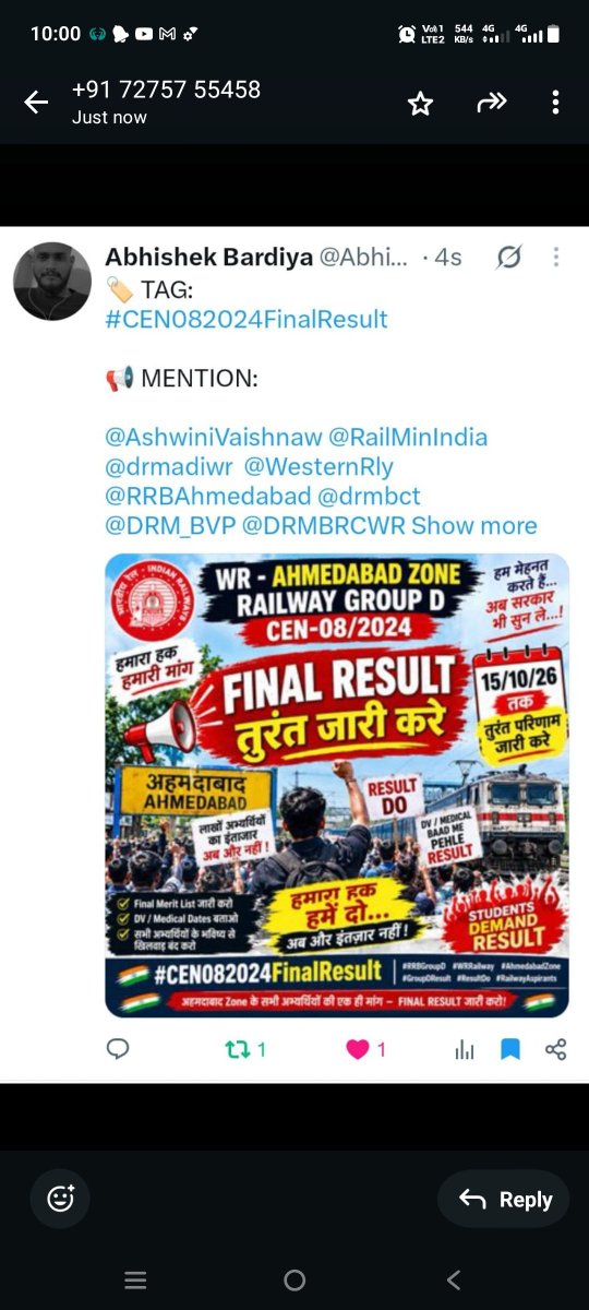 Rahuluors's tweet photo. #CEN082024FinalResult
@AshwiniVaishnaw
@RailMinIndia
@RRBAhmedabad
@drmadiwr https://t.co/KX5ZhqZDb3