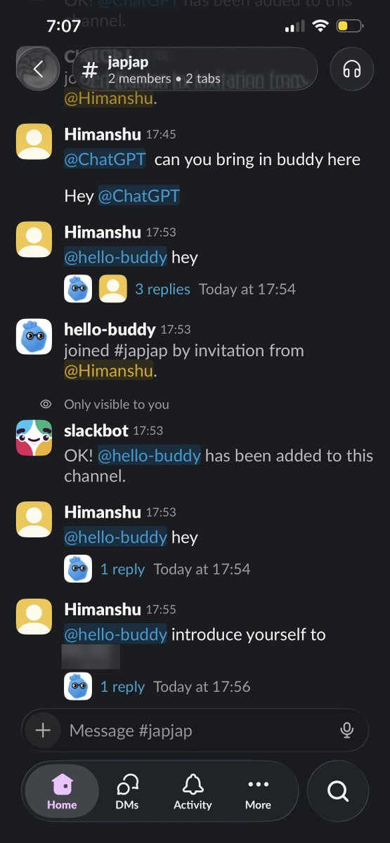 himanshu_v92's tweet photo. I added my AI agent to a free Slack workspace so my wife could use it too.

Now it's in our Japan trip channel. It knows our flights and stays, and either of us can just tag it with a question.

Hit a permissions issue later, but the fact you can drop your own agent into a free Slack and collaborate with whoever you want is pretty cool.

Agents are going from personal tools to shared teammates.