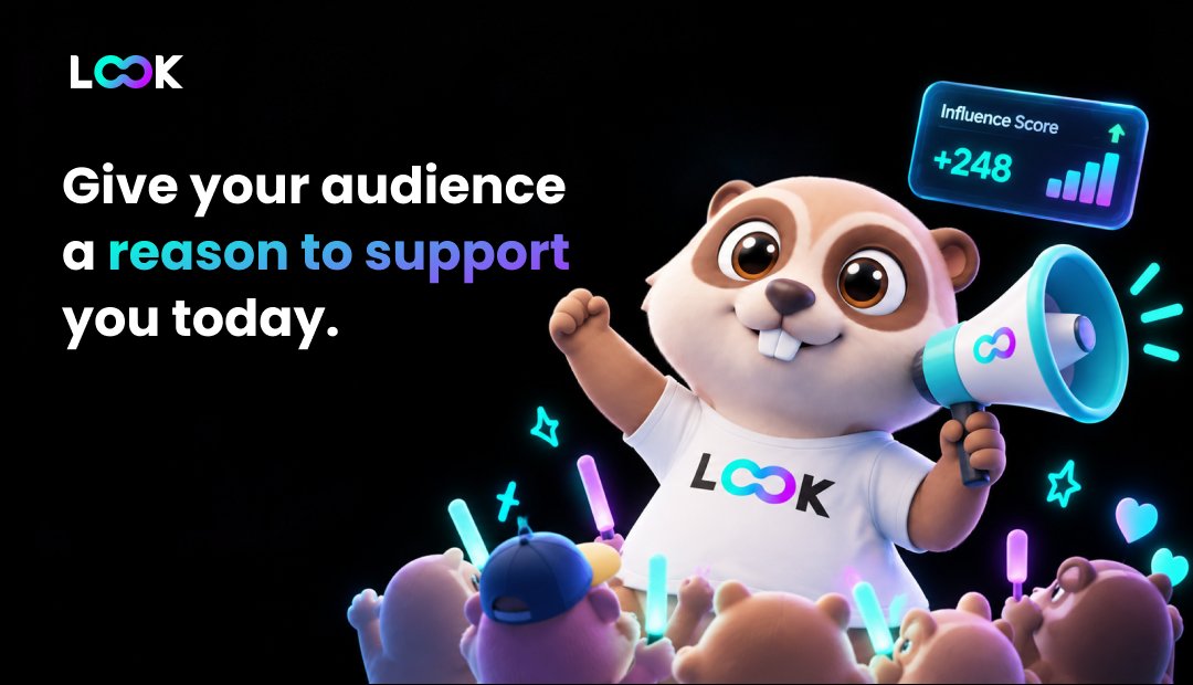 LOOKprotocol's tweet photo. Give your audience a reason to support you today.

Your fans are active and ready to clear missions on LOOK. 
All they need is your campaign.

Launch your custom campaign today, rally your community, and push your influence score to the next level.
👉 https://t.co/f8owxvsZGF