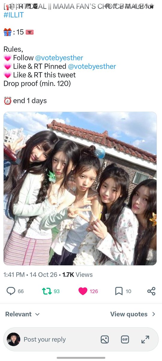ssantebae's tweet photo. @wohnxee @votebyesther done

I vote #ILLIT for #2026MAMAVOTE https://t.co/f3EMMZUGHx