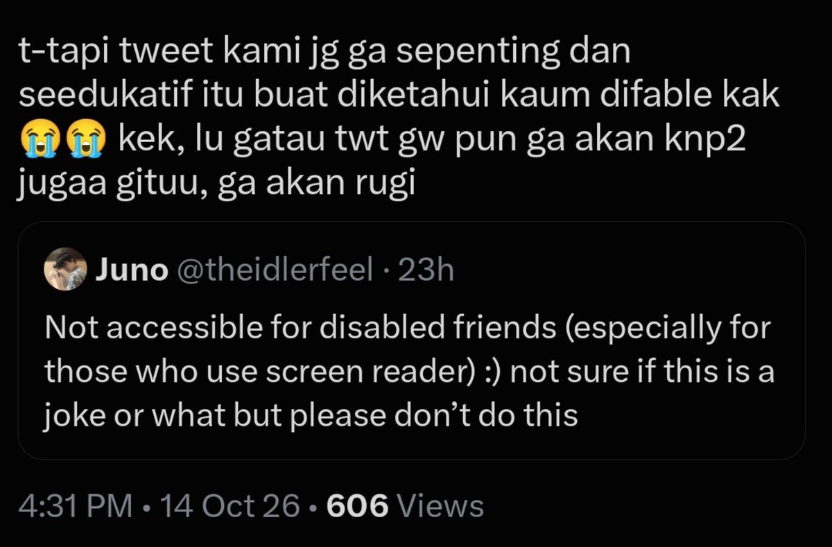 jamusinom's tweet photo. Karena tweet gue naik lagi, ini termasuk ableist ya kakak-kakak, gue sedih banget bacanya. https://t.co/EknZ76cIUE