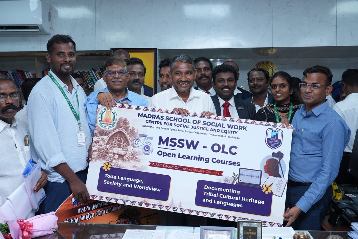 OffVanniArasu's tweet photo. சமூகநீதி முன்னெடுப்புகளின் துவக்க விழா – 2026

சென்னை சமூகப்பணி கல்லூரியின் (MSSW) சமூகநீதி மற்றும் சமத்துவ மையம் (CSJE) சார்பில் 14.10.26 அன்று நடைபெற்ற "சமூகநீதி முன்னெடுப்புகளின் துவக்க விழா – 2026" நிகழ்ச்சியில், சமத்துவ மையத்தின் முக்கிய முன்னெடுப்புகளை மாண்புமிகு சமூக நீதித்துறை அமைச்சர் திரு. வன்னி அரசு அவர்கள் தொடங்கி வைத்தார்

1. இணையவ���ிக் கற்றல் இணையதளம் (OLC - Online Learning Courses) வெளியீடு

- தோடர் மொழி, சமூகம் ம��்றும் உலக கண்ணோட்டம்
- பழங்குடியின மக்களின் கலாச்சாரம், பாரம்பரியம் மற்றும் மொழியை ஆவணப்படுத்துதல் ஆகிய இரண்டு சான்றிதழ் படிப்புகளை மாண்புமிகு அமைச்சர் அவர்கள் தொடங்கி வைத்தார்
 
2. சமூகநீதி தொழில்முனைவோர் மையம் (Social Justice Entrepreneur Hub) தொடக்கம்

பட்டியலின தொழில்முனைவோரின் திறன்களை மேம்படுத்துவதற்கான சிறப்புப் பயிற்சிப் பட்டறை மற்றும் தொழில்முனைவோர் மையத்தை மாண்புமிகு அமைச்சர் அவ���்கள் தொடங்கி வைத்தார்

3. சமூக நல்லிணக்க ஊராட்சி விருது பெற்ற கிராமங்கள் – ஆவணப்படம் வெளியீடு

தமிழ்நாடு அரசால் தேர்ந்தெடுக்கப்பட்டு சமூக நல்லிணக்க ஊராட்சி விருது பெற்ற கிராமங்கள் குறித்த சிறப்பு ஆவணப்படத்தை மாண்புமிகு அமைச்சர் அவர்கள் வெளியிட்டார்

இந்நிகழ்வில் பழங்குடியினர் நல இயக்குநர் திரு. எஸ். அண்ணாதுரை, சமூகநீதி மற்றும் சமத்துவ மையத்தின் இயக்குநர் திரு. ச. சாமுவேல் ஆசிர் ராஜ் மற்றும் சமூகநீதி & சமத்துவ மையத்தின் ஆய்வாளர்கள் உடனிருந்தனர்.

@VanniTamizhVCK 
@srkias2012
@ADWDtamilnadu 
@TN_Tribal_WD 
@tahdco 
@TNDIPRNEWS 

#VanniArasu
#SocialJustice
#TamilNadu
