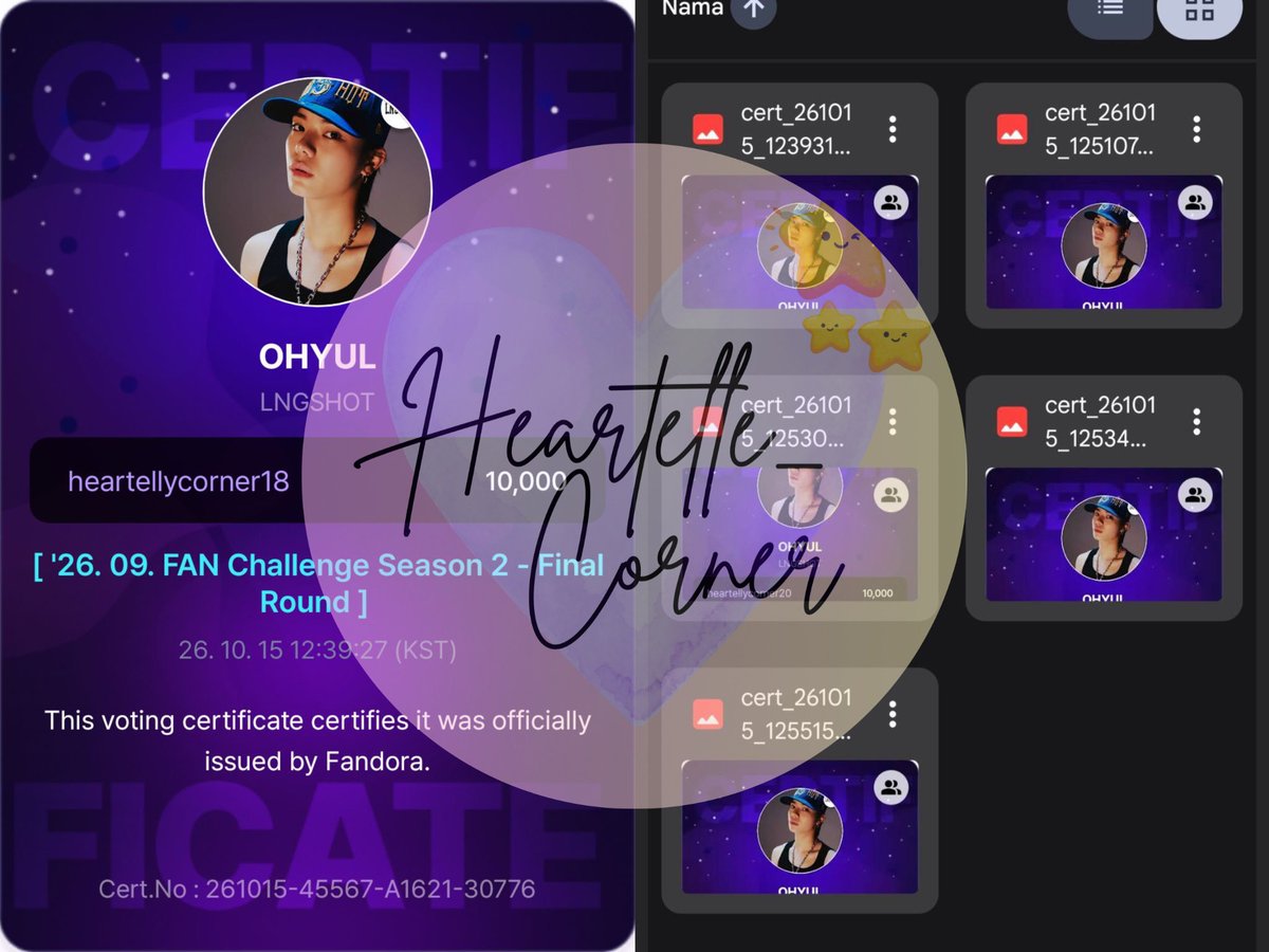 heartellycorner's tweet photo. RT DEAL HEART FANDORA - DONE ✅ #heartelly_GA

🎁 50K💜 ( 500 votes) for #OHYUL 
FAN CHALLENGE [FINAL ROUND S2] 2026

Thank you for your participation 🤗

 #heartelly_testi #heartelly_proof #heartelly_GA https://t.co/Es0C0m608f