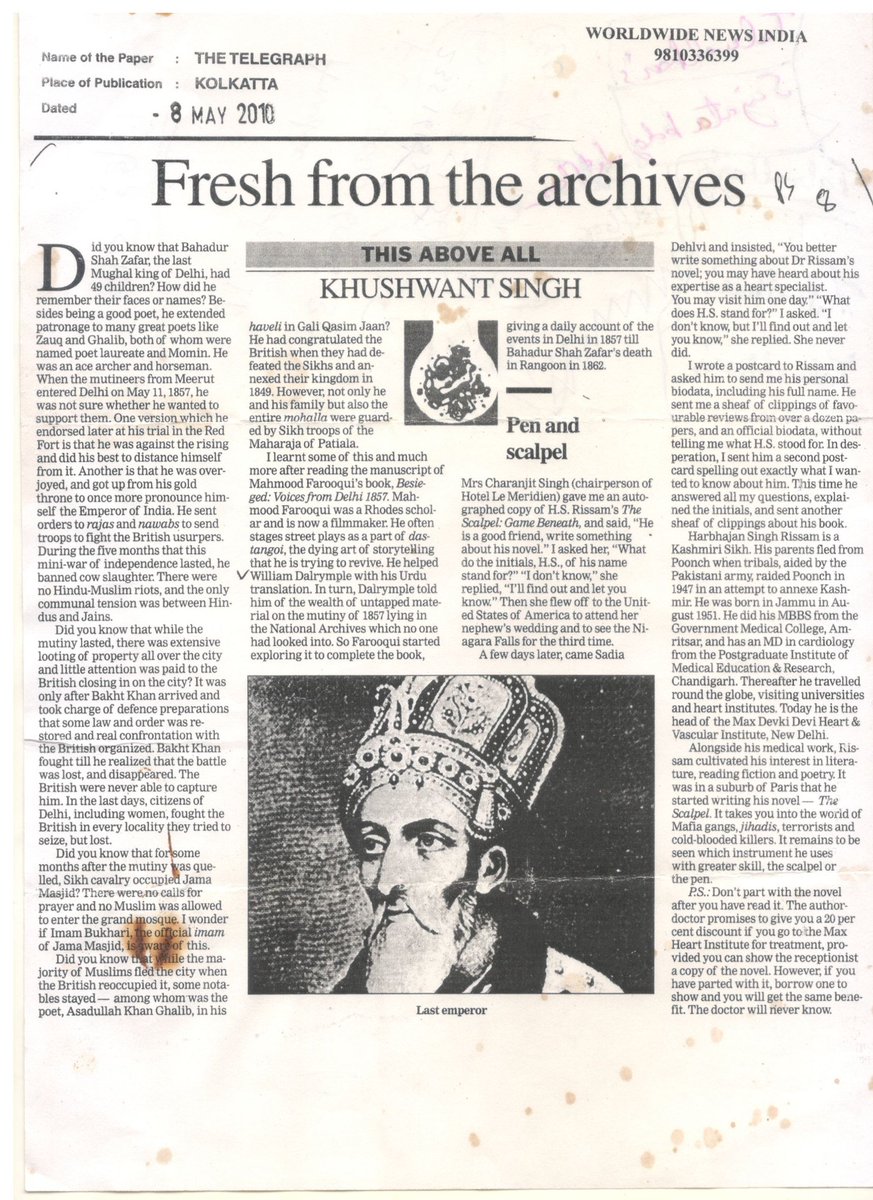 Farooquiam's tweet photo. Delighted to find an old review by the great Khushwant Singh of my book on the 1857 uprising https://t.co/ysPtyydzab