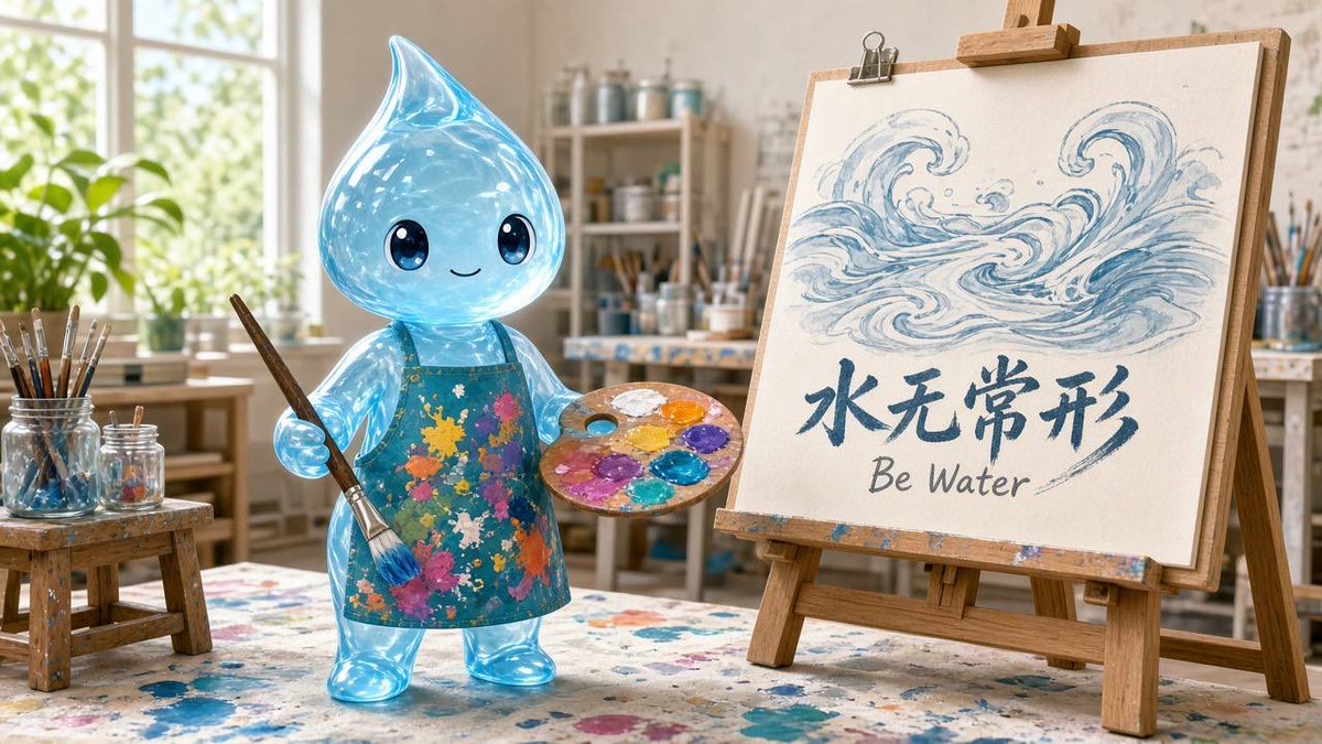 Splash_615's tweet photo. 🎨 二创征集：无形无状 / 像水一样
灵感来自官推 Be Water Series：水入杯成杯，入瓶成瓶。
画一滴水、画阿水、画一个会变形的容器都行。
带 #矿泉水 #BeWater 发图，我挑喜欢的转出来，一起把水画满～
上善若水，共识成海。 https://t.co/gmoDTgiyUz