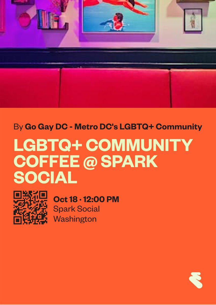 GoGayDC's tweet photo. The next LGBTQ+ community Coffee and Conversation @ Spark Social happens Sunday, Oct. 18 at Noon. Look for the Go Gay DC sign on a table. RSVP @ https://t.co/vmSyIlBMdA

#gogaydc
#washblade
#metroweekly
#CapitalPrideDC
#equalityarlington
#havepride365
#dcgay
#gaybarsdc
#DC
#DMV https://t.co/0udm9LpVX1