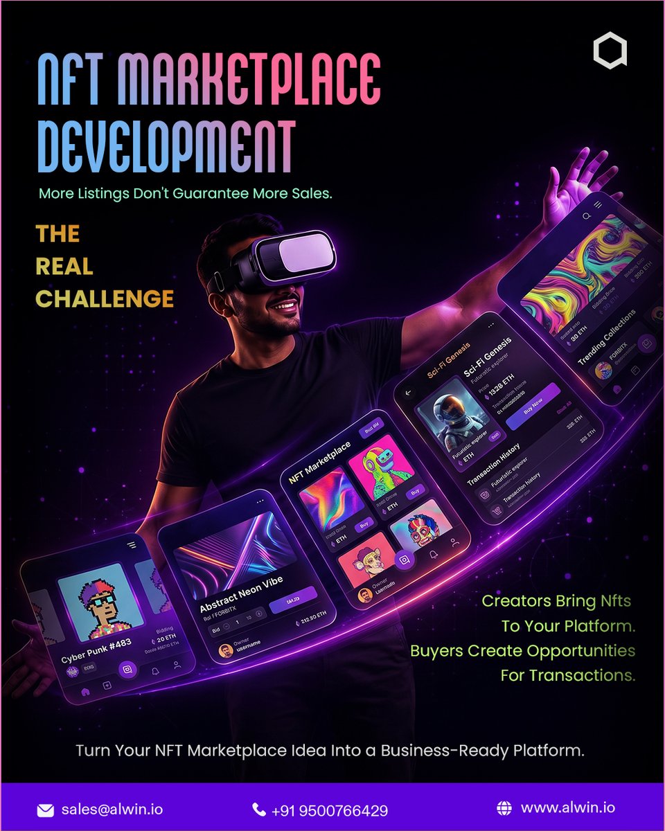 AlwinTechnology's tweet photo. NFT Marketplace Development – Build a Platform That Converts Listings into Sales!

📩 Connect with us to get started-https://t.co/V8DEyAIl6W
 
#NFT #NFTDevelopment  #NFTSolution https://t.co/Bz51ieOwXN