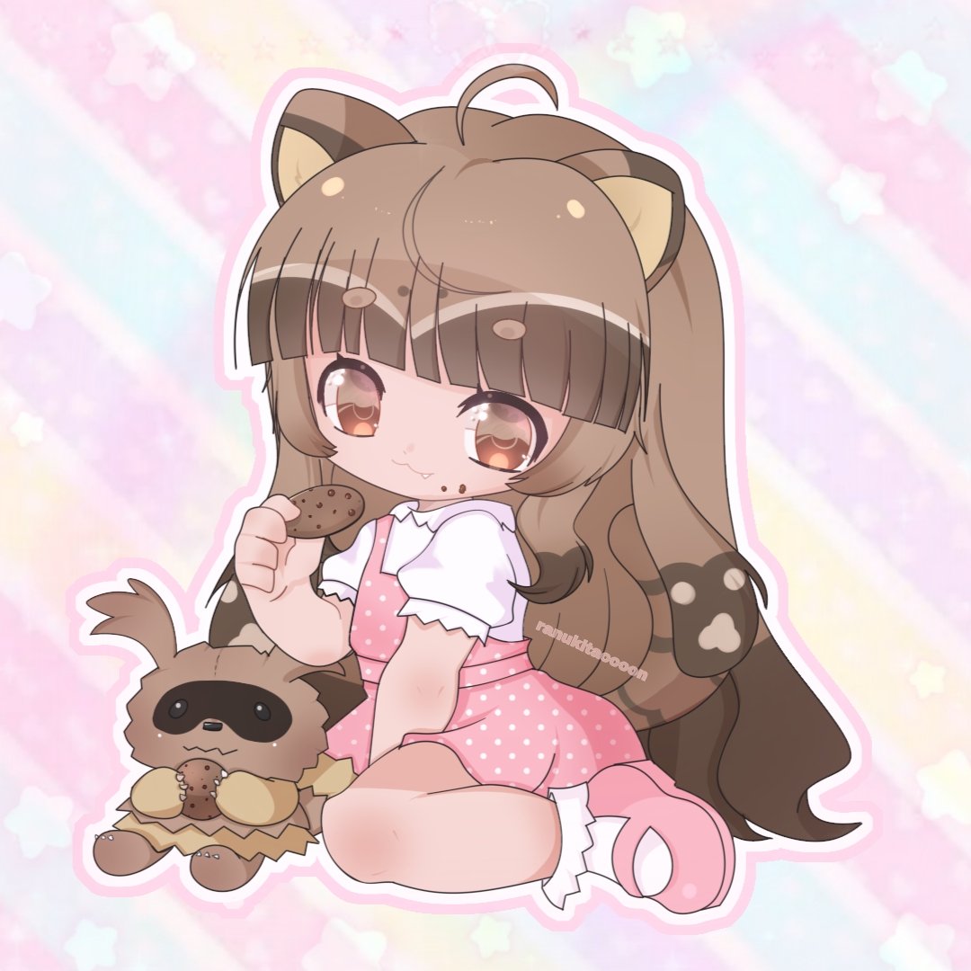 ranukitaccoon_'s tweet photo. Chibi me with Zigzagoon eating cookies! 🩷🦝🍪 https://t.co/aM0DgX4w5y