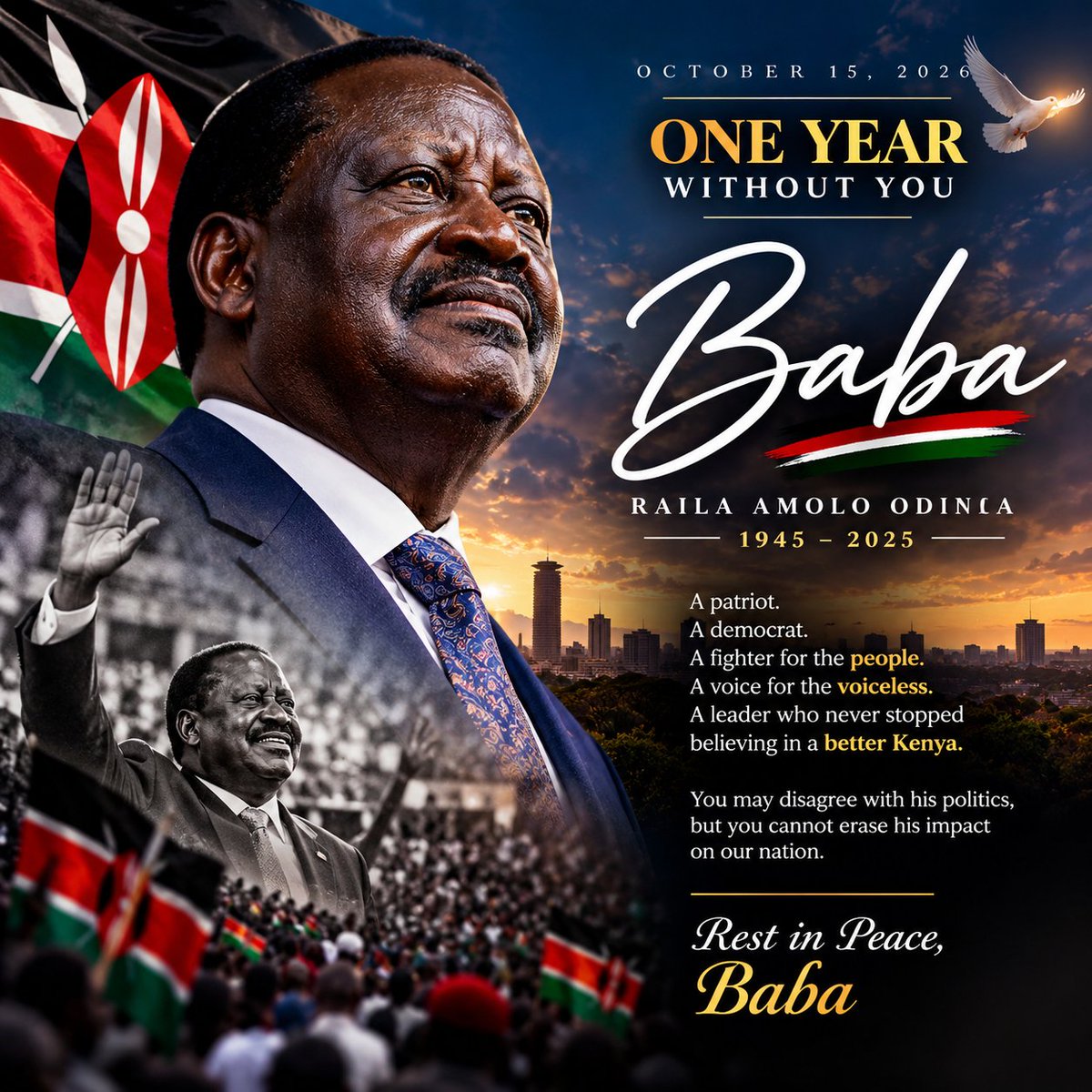 BracketBeast254's tweet photo. One year without Raila Amolo Odinga. 🕊️🇰🇪
You didn't have to agree with Baba to acknowledge his impact on Kenya. He challenged power, championed multiparty democracy, and inspired millions who believed in a better country.
Today, we remember the man, his sacrifices, his flaws, and his legacy.
Rest in peace, Baba. Kenya will never forget🖤