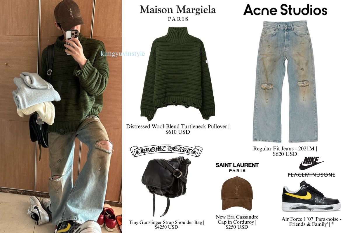 kimgyuvinstyle's tweet photo. 261015 BUBBLE UPDATE

👕 MM6 MAISON MARGIELA
👖 ACNE STUDIOS
👟 NIKE PEACEMINUSONE*
👜 CHROME HEARTS
🧢 SAINT LAURENT

#김규빈 #KIMGYUVIN #キムギュビン #金奎彬 #AND2BLE #앤더블 #GyuvinStyle https://t.co/dZHCeU3tLH