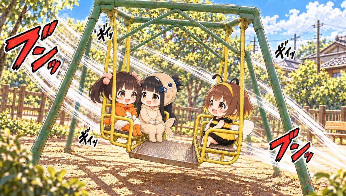 n_youjun's tweet photo. #AIイラスト展
チャレンジテーマ 「昭和・平成レトロでGo!!」
子供の頃に公園にあった遊具
「地球儀」「空中シーソー」「箱型ブランコ」
どれも制限をする機構がなかったので勢いをつけた分、激しく動くスリリングな遊具でした(*'▽') https://t.co/VW3xPYOkCq