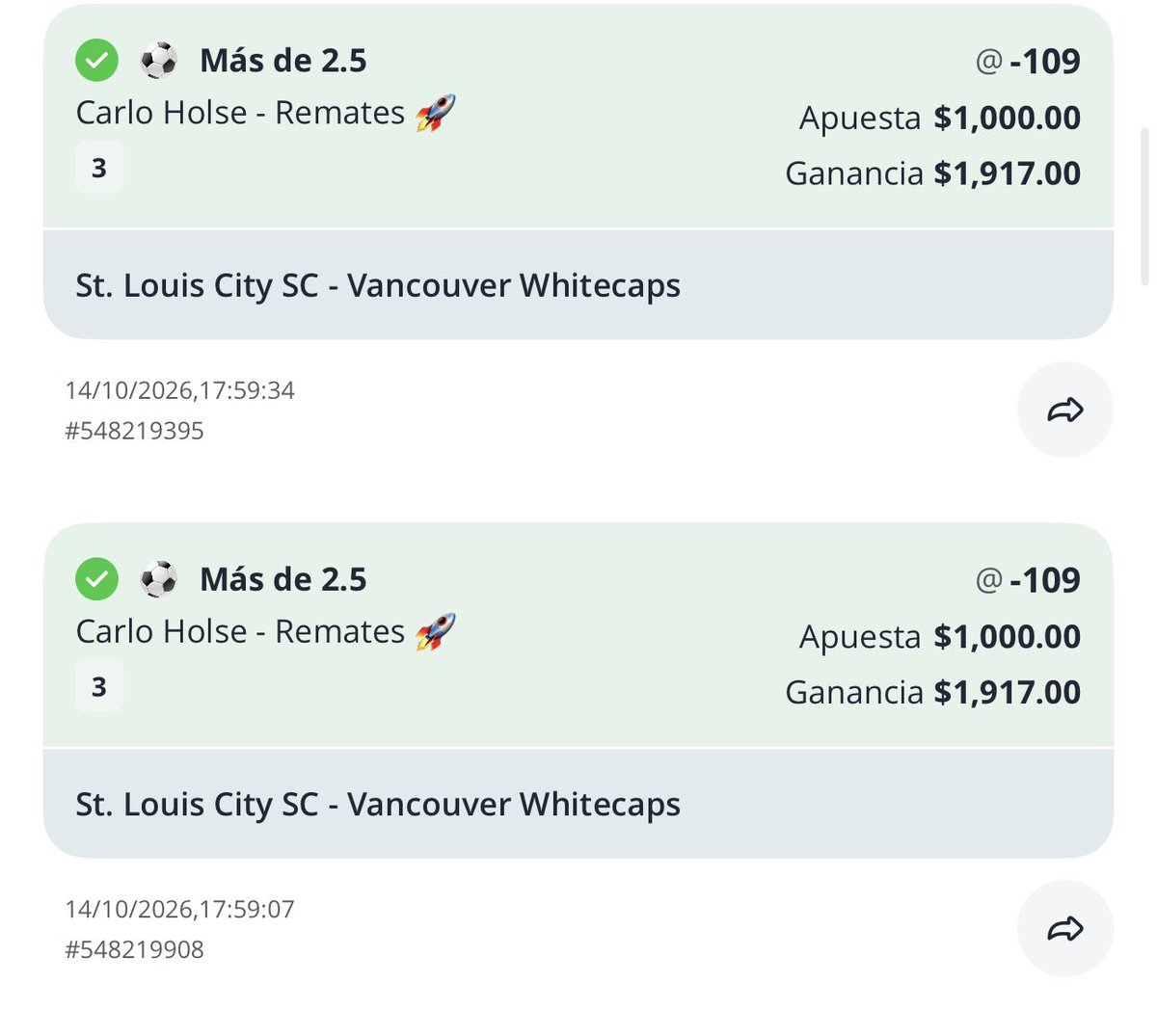 BernardoPicks's tweet photo. Cerramos el día con la especialidad de la casa en collabs con @AguilaPick para cobrar 8 de 9 picks de MLS 🇺🇸✅✅

Todo totalmente gratuito en el Telegram 🚀 https://t.co/59RfI9PewZ