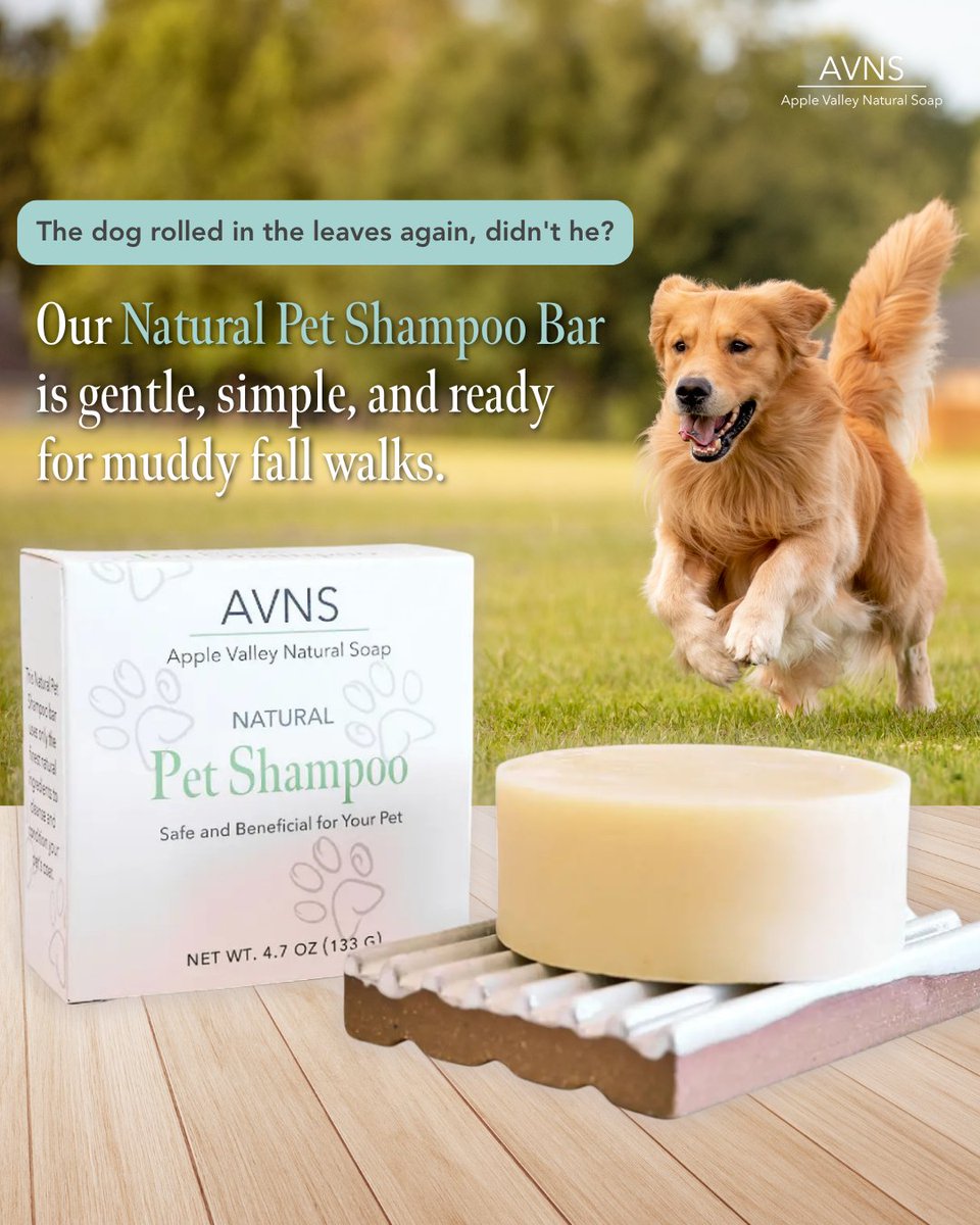 avnaturalsoap's tweet photo. Muddy fall walks, handled. 🐾 Our Natural Pet Shampoo Bar cleanses and conditions with simple, natural ingredients.

Shop the Natural Pet Shampoo Bar 🛒: https://t.co/1jsaBrLDjw https://t.co/sLAV8XvCVS