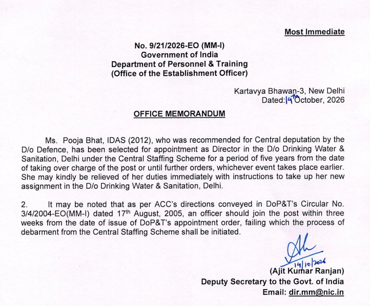 CSSforum_'s tweet photo. Appointments under the Central Staffing Scheme:

The Appointments Committee of the Cabinet (ACC) has approved the appointment of the following officers as Directors/Deputy Secretary in various Ministries/Departments:

🔹 Ms. Sarah Mujeeb, IES (2010) – Director, Department of Public Enterprises
🔹 Shri Kaviarasan K, IES (2011) – Director, Ministry of Home Affairs
🔹 Shri Akshay Gopal, IA&AS (2016) – Deputy Secretary, Ministry of Petroleum & Natural Gas
🔹 Ms. Pooja Bhat, IDAS (2012) – Director, Department of Drinking Water & Sanitation
#Appointments #CentralStaffingScheme #DoPT