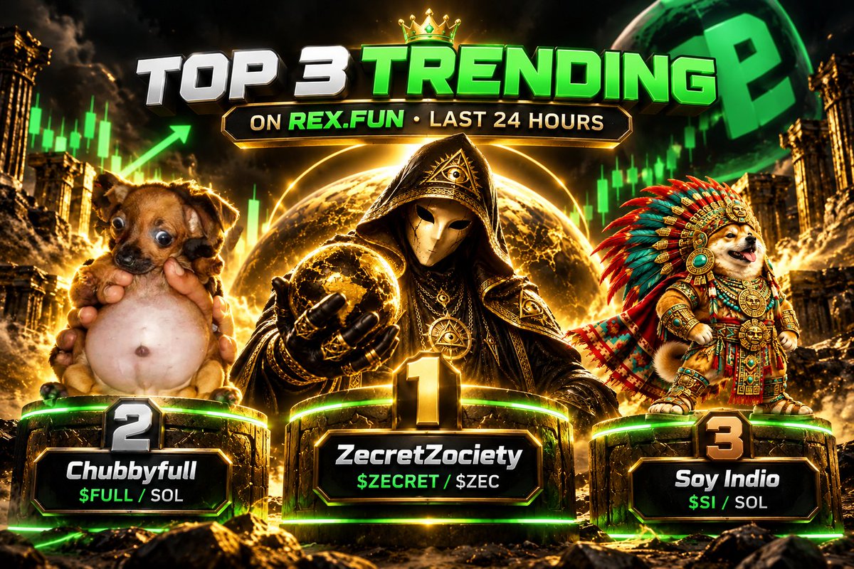 rexfundaily's tweet photo. 🔥 Top 3 Trending on https://t.co/WFng4rS2Yp🦖

Here are the top 3 trending pairs in the last 24 hours 

🥇 ZecretZociety - $ZECRET/$ZEC 
🥈 Chubbyfull - $FULL/$SOL
🥉 Soy Indio - $SI/$SOL

Which one are you watching? 👀👇 https://t.co/7YzzoDXgtz