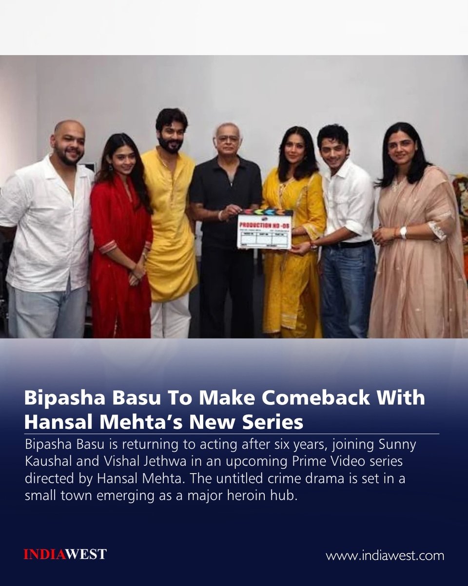 indiawestnews's tweet photo. Bipasha Basu begins filming her screen comeback in Hansal Mehta’s upcoming Prime Video series, also starring Sunny Kaushal and Vishal Jethwa.
Read More: https://t.co/2HxomVHl8m
#BipashaBasu #HansalMehta #PrimeVideo https://t.co/WMo0fpY7cf