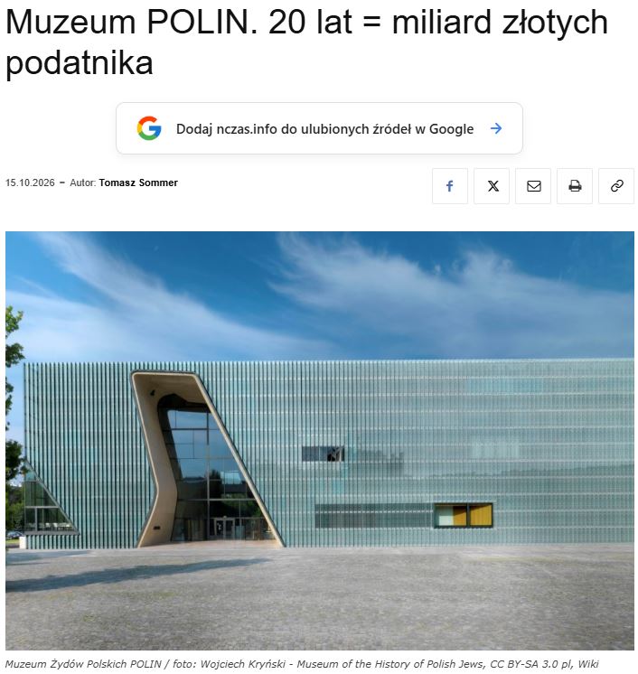 NCZAS1's tweet photo. ❗ Brudna prawda o Muzeum POLIN 🧐

👉 "Oficjalna formuła brzmi: partnerstwo. Praktyka finansowa jest inna. Budynek postawił podatnik. Utrzymanie też w większości spada na podatnika – państwowego i warszawskiego"

👉 "Instytucja współzarządzana przez organizację żydowską, zasilana grantami z Norwegii, Niemiec i USA, a jednocześnie utrzymywana przez polskiego ministra kultury, staje się polem dyplomacji historycznej"

https://t.co/4kCluDq1gS
