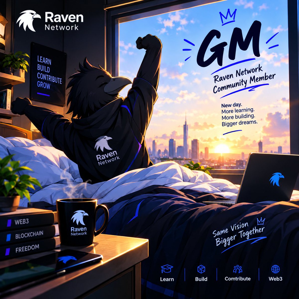 isrealibrahim86's tweet photo. GM, Raven Network Fam!

A new morning, a fresh mindset, and another opportunity to grow! 

Stretch, shake off the sleep, and get ready to learn something new. Every day is another chance to build our knowledge, strengthen our community, and move closer to our Web3 goals. 

As a proud Raven Network community member, I’m waking up ready to Learn. Build. Contribute. Grow. 

Rise with purpose, fam. Our journey continues! 

GM, Raven Network!