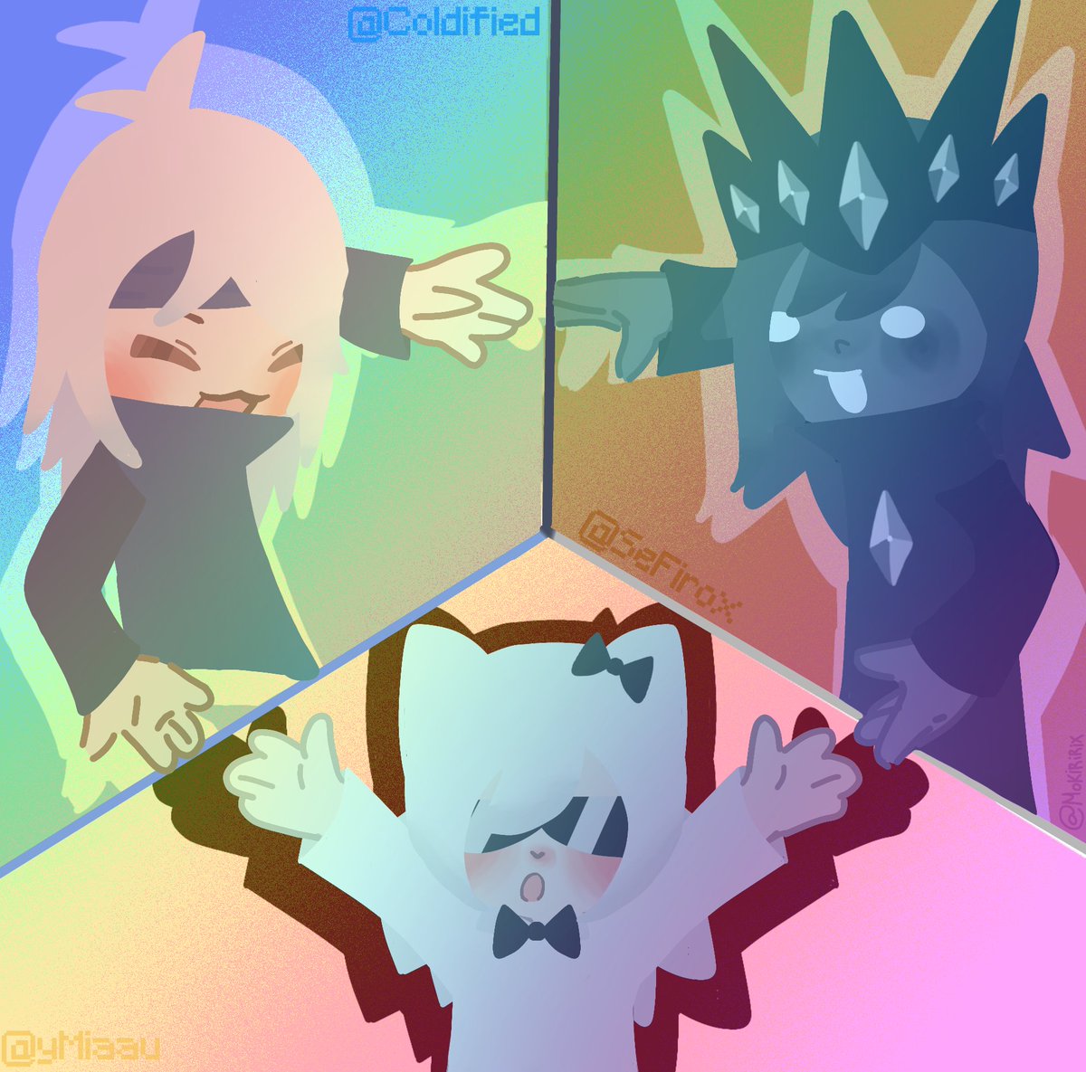 Mokiririx's tweet photo. ¿Rainbowbig3? ﾟ+.ヽ(≧▽≦)ﾉ.+ﾟ #Big3 #Coldifanart #yMiaufanart #sefiFanart #rainbow https://t.co/7FJ279MlbJ