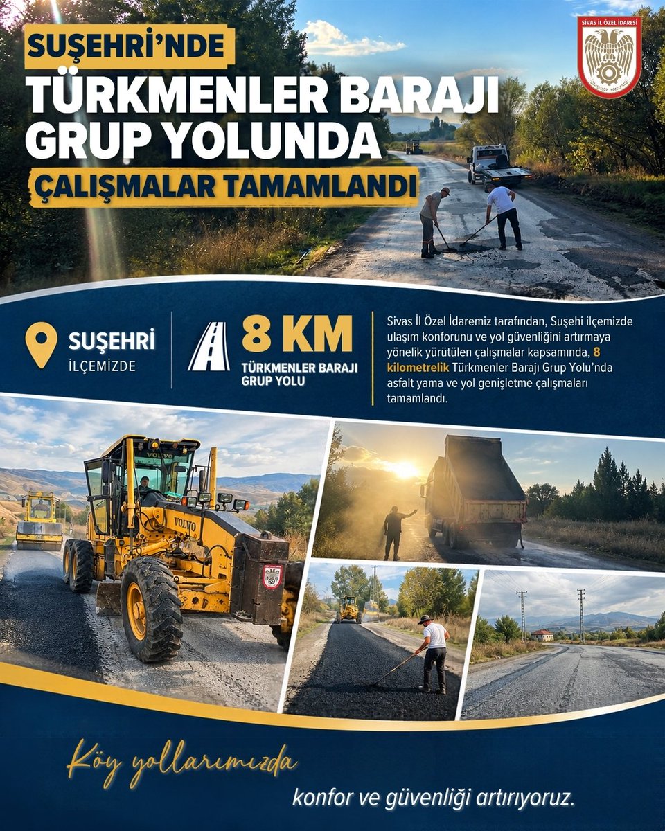 ozelidaresivas's tweet photo. 📍 Sivas İl Özel İdaremiz tarafından Suşehri ilçemizde ulaşım konforunu ve yol güvenliğini artırmaya yönelik yürütülen çalışmalar kapsamında, 8 kilometrelik Türkmenler Barajı Grup Yolu’nda asfalt yama ve yol genişletme çalışmaları tamamlandı. ✅ https://t.co/QOa0bFbkhK