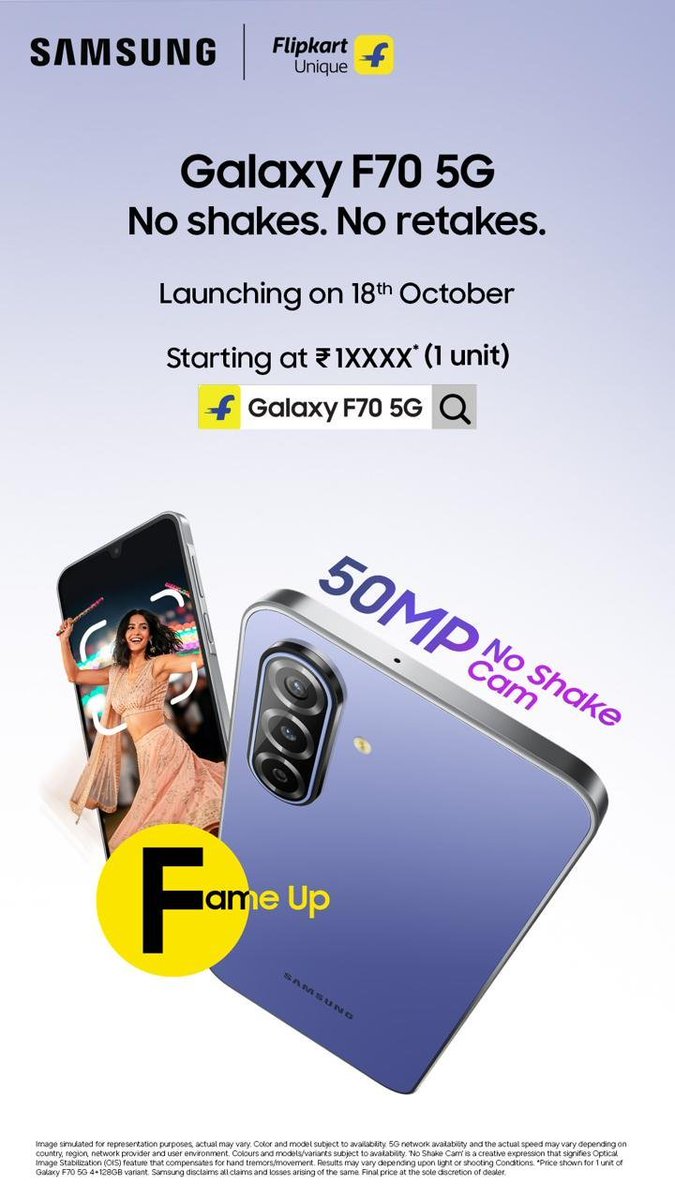 Dakshrj02's tweet photo. #Jailer2Camera ready, ideas ready, creator energy ready! From spontaneous reels to everyday vlogs, matter with the 50MP No Shake Cam. Samsung Galaxy F70 5G, The creatorsโ phone, launches on 18th October at โน1XXXX.๐ Know more on Flipkart. #GalaxyF70Launch18Oct https://t.co/ynna2Ku09l