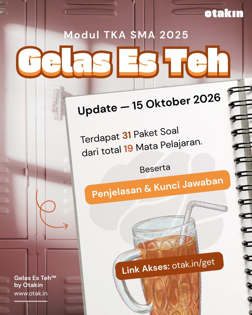 otakinaja's tweet photo. akhirnya update modul TKA SMA 2025 Gelas Es Teh udah rilis!

total ada 31 paket soal dari 19 mapel, dengan pembahasan dan kunci jawaban lengkap dalam 767 halaman.

🔗 https://t.co/yWNPtPoxgN

semoga update ini bisa bantu kalian belajar lebih maksimal. good luck buat semuanya! 🤍 https://t.co/yNPY7cGBQ7