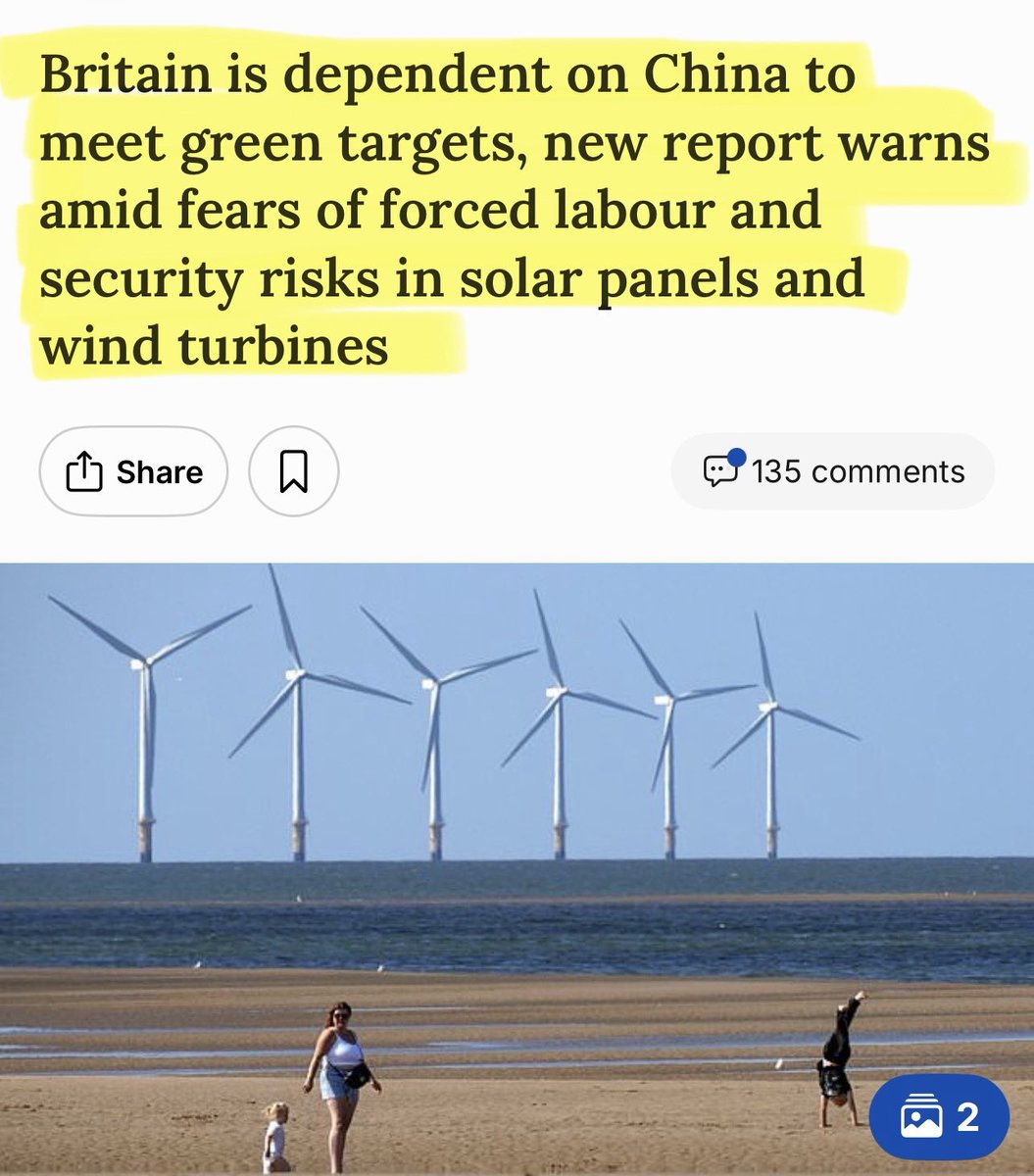 Artemisfornow's tweet photo. Bloody hell, it needed a whole report to state the bloody obvious?? That we are now totally dependent on China.

China controls
▪️ 85% of global solar supply chain manufacturing.
▪️ 95% of solar wafer manufacturing 
▪️ 90% of rare earth magnet production.
▪️ 60% ish of wind turbine blade manufacturing.

They have been told again and again about forced labour in Chinese solar supply chains. And ministers admitted they don’t even know how many panels installed here were made in China!

So we’re replacing dependence on foreign fossil fuels … with dependence on China. 

And it needed a report?