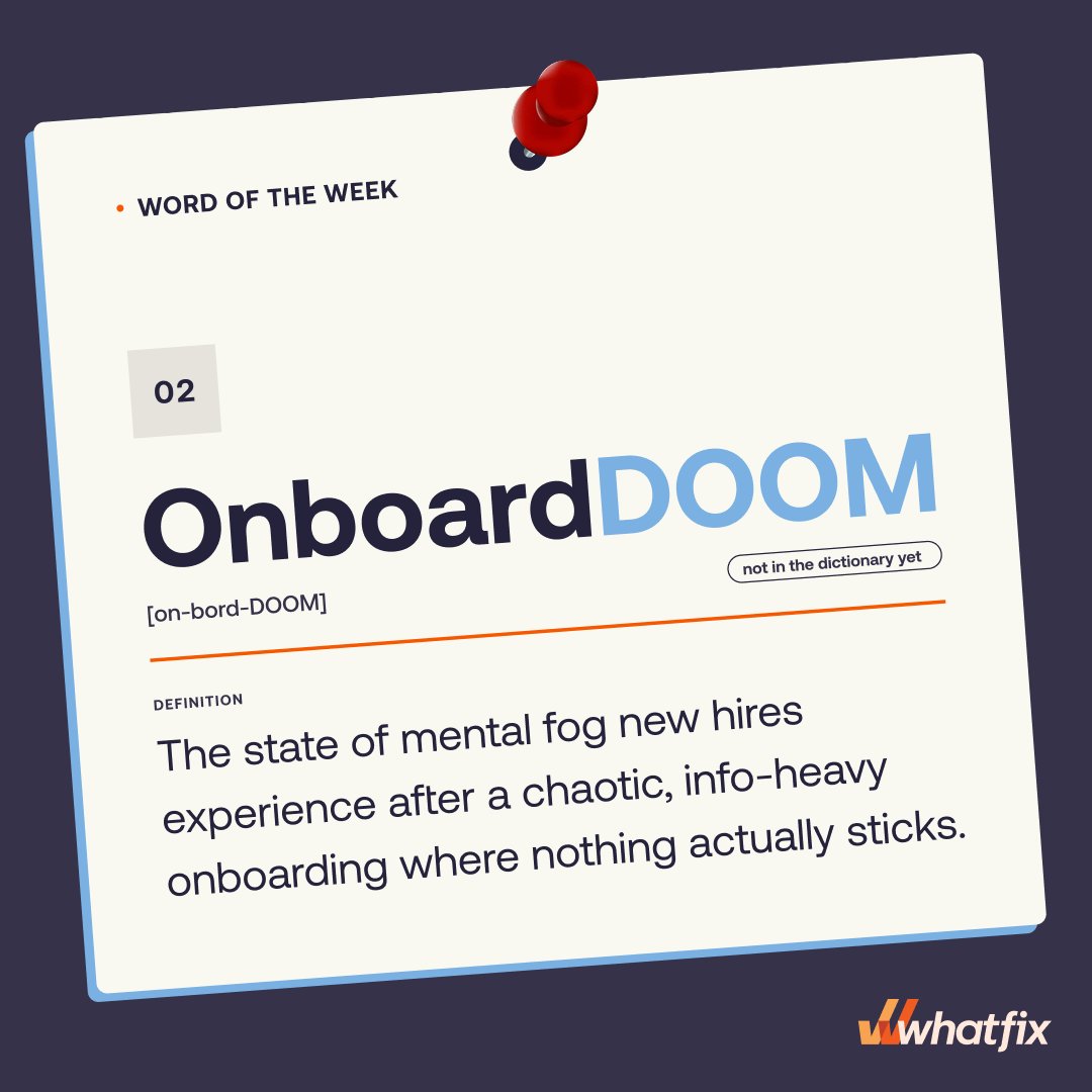 whatfix's tweet photo. When onboarding comes with cognitive overload, it’s called: OnboardDOOM. 😵‍💫

If your new hires spend their first month lost in software manuals, traditional training and guessing where to click next, are they really being set up for success?

Great onboarding happens in the flow of work, guiding users step-by-step so information actually sticks. .

Make software adoption effortless from day one.

Learn more: https://t.co/XfJoaI7lNH

#wotw #digitaltransformation #onboarding #whatfix