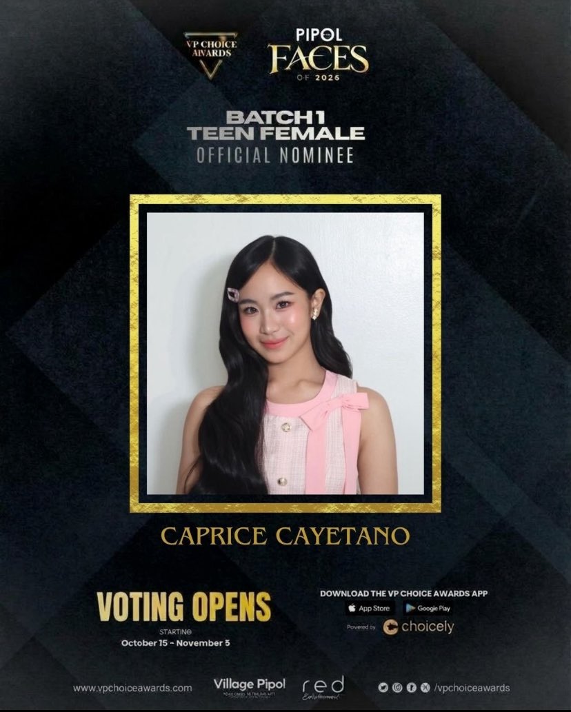 heacapww's tweet photo. 𝐕𝐎𝐓𝐈𝐍𝐆 𝐈𝐒 𝐍𝐎𝐖 𝐎𝐅𝐅𝐈𝐂𝐈𝐀𝐋𝐋𝐘 𝐎𝐏𝐄𝐍! 🗳️✨

Caprice Cayetano and Heath Jornales are nominated for Female Teen and Male Teen at #PIPOLFacesOf2026! 💜

The Pi-PoLL voting officially opens today, 𝗢𝗖𝗧𝗢𝗕𝗘𝗥 𝟭𝟱, 𝟮𝟬𝟮𝟲 and will run until 𝗡𝗢𝗩𝗘𝗠𝗕𝗘𝗥 𝟬𝟱, 𝟮𝟬𝟮𝟲!

𝐊𝐚𝐩𝐢𝐭𝐚𝐧𝐬 𝐚𝐧𝐝 𝐒𝐨𝐥𝐢𝐝𝐬, let’s come together and show our support for Caprice and Heath. We’ve come this far cheering for them, and now, we have another opportunity to show our support through our votes. Let’s do what we can, help spread the word, and continue supporting them throughout this journey. Every vote counts, and every effort is appreciated! 

Cast your votes now through the VP Choice Awards App or the web voting portal, powered by Choicely.

📲 Download the app from the Apple App Store for iPhone or the Google Play Store for Android.

#CapriceCayetano #HeathJornales #CapEath #PIPOLFacesOf2026 #8thVPChoiceAwards #PIPOLmgZn