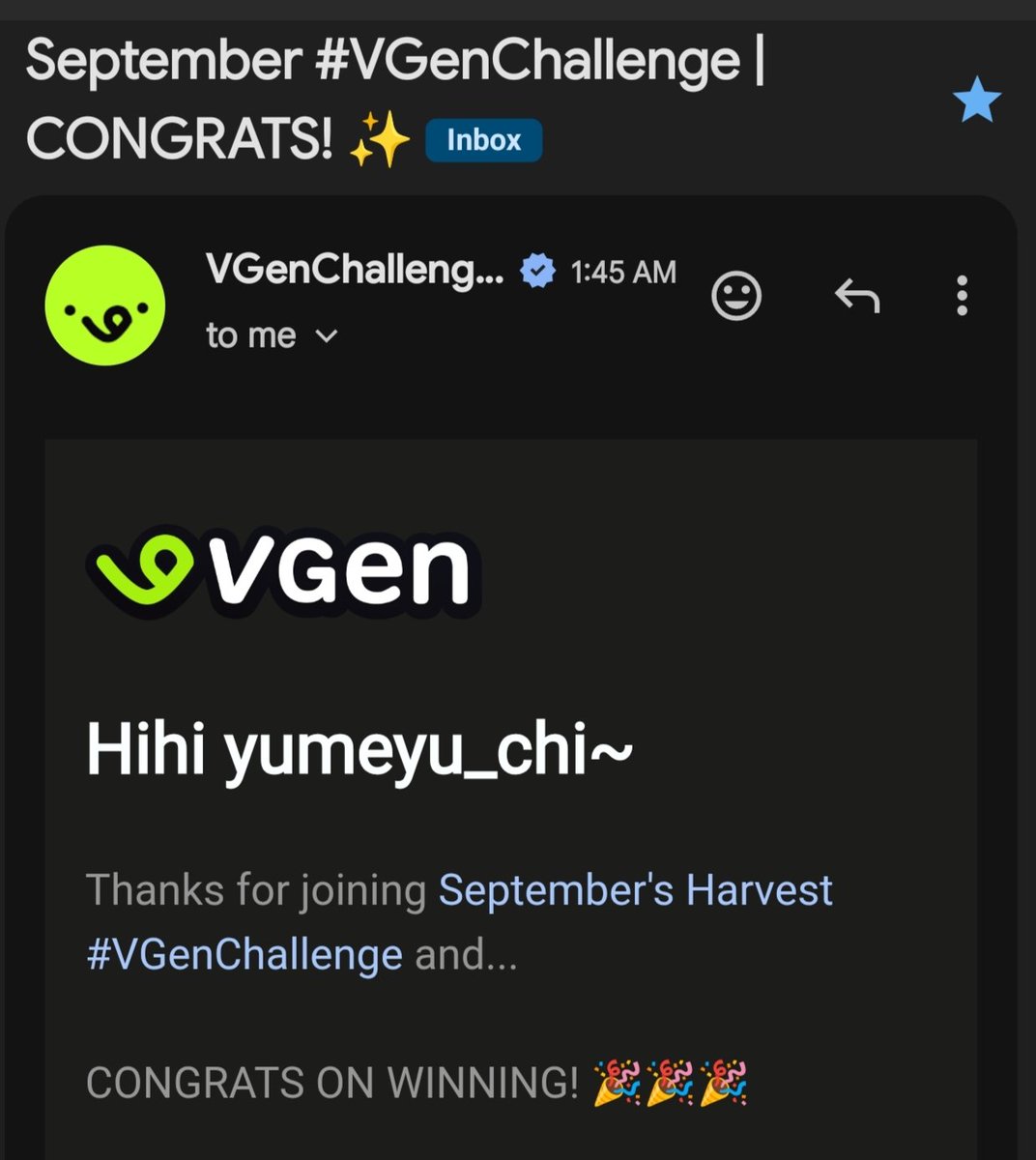 YumeYu_Chi's tweet photo. 🎉🎉 Yeppie I Won The #Vgen Harvest Challenge 😭
Let's Goooo !! https://t.co/VWjNLjaPTM
