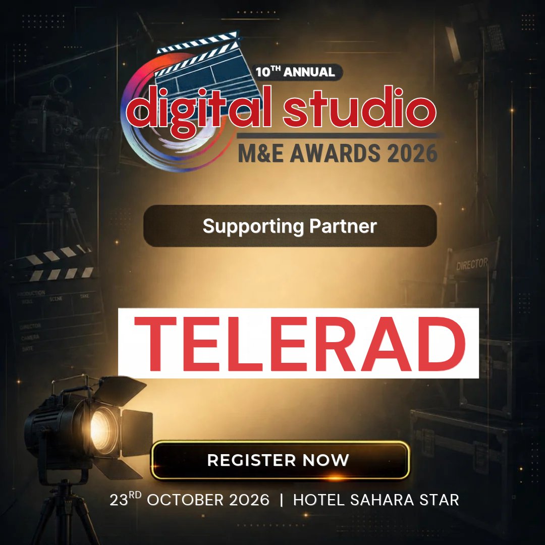 DigitalStudioIn's tweet photo. We are delighted to welcome Telerad as our Supporting Partner for Digital Studio Awards M&amp;E Awards 2026.

Together, let’s celebrate excellence and innovation in the media and entertainment industry!

📅 23 October 2026
📍 Hotel Sahara Star

Register Now- https://t.co/CSnk2qxKXZ https://t.co/IDvFa2Ee9L