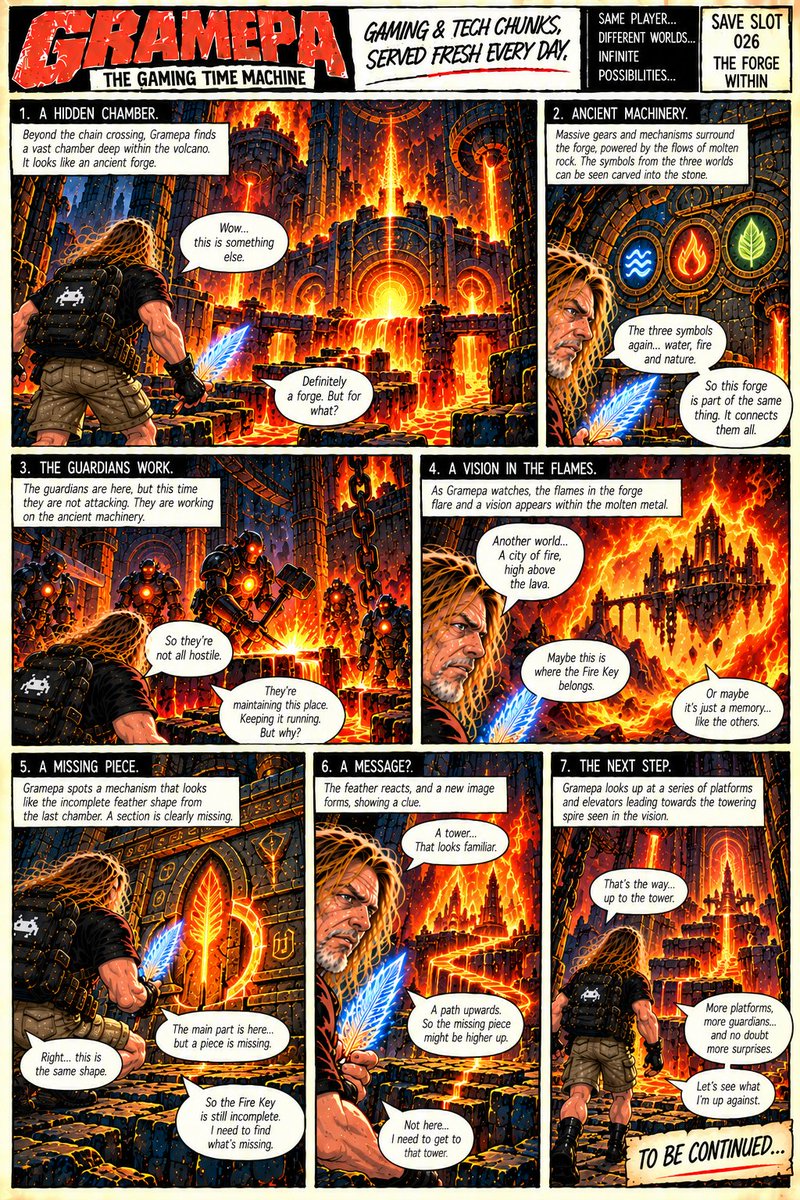 GramepaGaming's tweet photo. The Forge Within _ Save Slot 26

See past episodes on the Gramepa website here:
https://t.co/wR9yMumGPR

Read more about Gramepa’s Gaming Time Machine project here:
https://t.co/XAtmrS7nbb

#comic #gamingcomic #aicomic #gaminghistory #gamercomic #dailycomic https://t.co/MbRTDkWvsA
