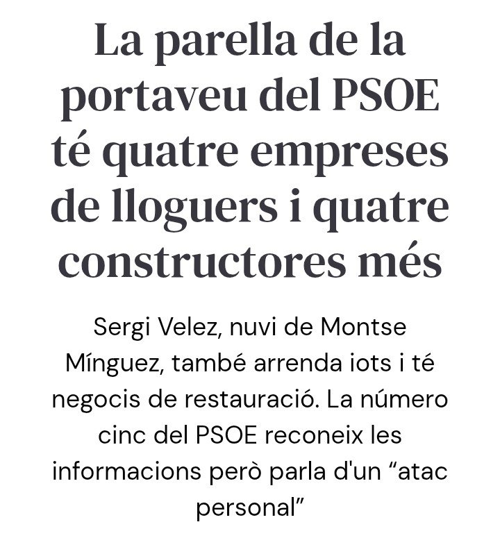 joanlafarga's tweet photo. Que la parella de la candidata del PSOE per Lleida Montse Mínguez sigui un empresari immobiliari amb més de 30 propietats és poesia. En el fons el que fa Mínguez és un "primer els de casa," com una casa de pagès. Que bonic és l'amor. https://t.co/lweswmbqG6