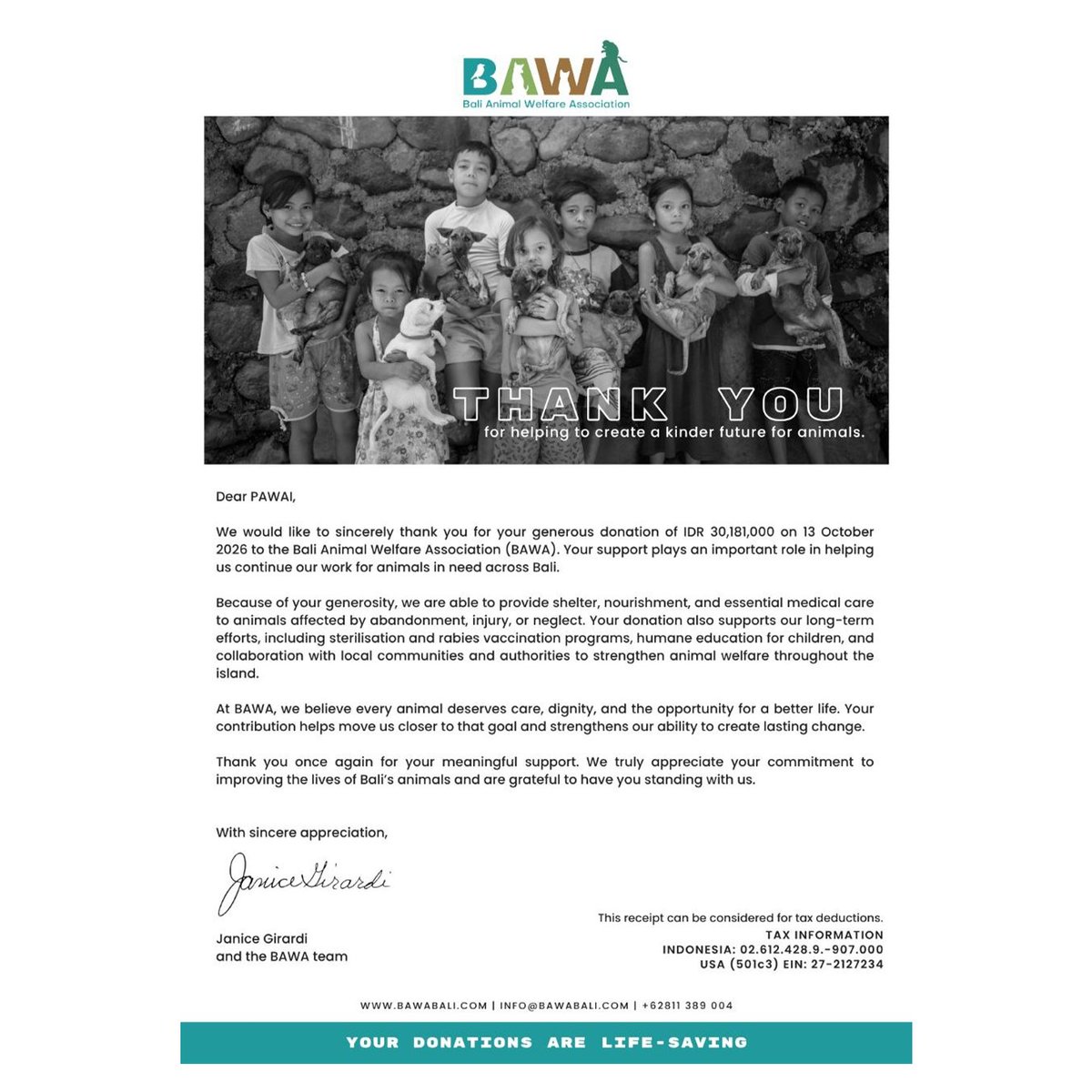 AnthroIndonesia's tweet photo. Thanks to the charity raffle, PAWAI raised and donated IDR 30,181,000 (~US$1,680) to BAWA (Bali Animal Welfare Association).

Thank you very much for those who participated! https://t.co/gUADoCYhKZ