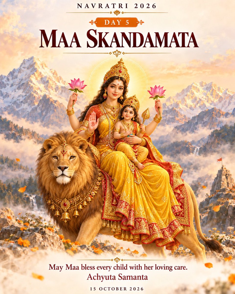 achyuta_samanta's tweet photo. On Day 5 of Navratri, we offer our prayers to Maa Skandamata. May she bless every child with good health and every family with happiness. https://t.co/x6th8ePjmV
