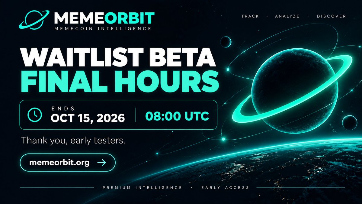 MemeOrbit12's tweet photo. 🪐 MEMEORBIT — WAITLIST BETA FINAL HOURS!

⏳ Early Access for our Waitlist members ends on October 15 at 08:00 UTC.

Thank you to everyone who joined, tested our analytics, and shared valuable feedback. 💚

Your support helped shape MemeOrbit.

🚀 The next chapter begins with $MORB.

🌐 https://t.co/NhaPAkEHrg