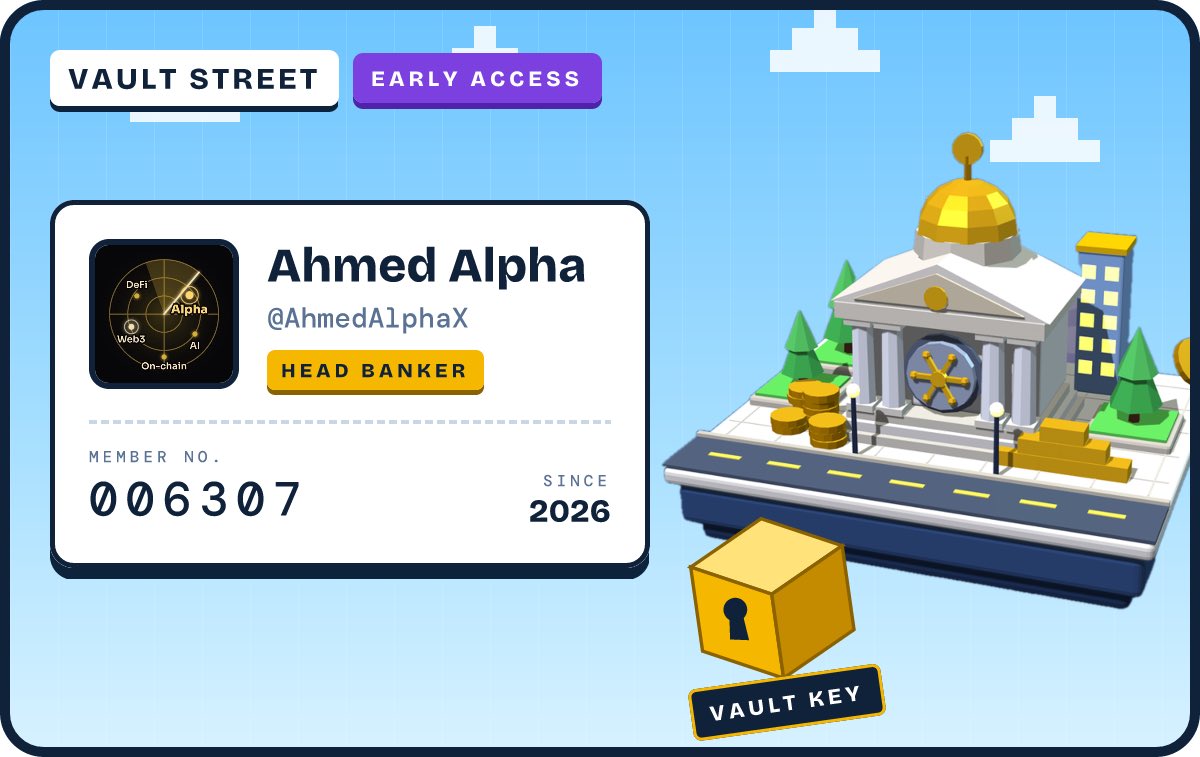AhmedAlphaX's tweet photo. Opening a bank on Vault Street 🏦 Get early access with my link:
https://t.co/24YGgd0uIg https://t.co/zc9gPlwasz