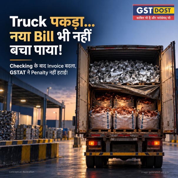gstdost's tweet photo. Truck पकड़ा… नया Bill भी नहीं बचा पाया!

Checking के बाद Invoice बदला, GSTAT ने Penalty नहीं हटाई!

● ● ●

⭐ आज की बात

नमस्ते दोस्त!

सोचिए, एक Truck माल लेकर जा रहा है।

Invoice बना हुआ है। E-way Bill भी है। Documents के मुताबिक Truck में Aluminium Scrap है।

लेकिन रास्ते में GST Officers ने Truck रोका।

Checking हुई… और मामला बदल गया!

कागज़ों में Aluminium Scrap था, मगर Truck के अंदर बड़ी मात्रा में Copper Scrap निकल आया।

अब सवाल था—

क्या यह सिर्फ Labour की गलती थी, या गलत Documents के सहारे महँगा माल भेजा जा रहा था?

यही मामला 𝗚𝗦𝗧𝗔𝗧 Varanasi पहुँचा।

● ● ●

⭐ Truck खुला… तो असल कहानी सामने आई!

05.11.2023 को GST Officers ने V.K. Brothers का Truck रोका।

Documents में लिखा था:

📌 1,225 kg Aluminium Scrap, कीमत ₹1,61,700।

लेकिन Checking में मिला:

980 kg Copper Scrap, अलग-अलग bags में रखा हुआ, जिसके ऊपर लगभग 280 kg loose Aluminium Scrap था।

यानी Invoice में जिस माल का नाम था, Truck में उससे अलग और ज्यादा कीमती माल भी मौजूद था।

यहीं से विवाद शुरू हुआ।

● ● ●

⭐ व्यापारी ने कहा—Labour से गलती हो गई!

V.K. Brothers की दलील थी कि Labourers ने confusion में Copper Scrap load कर दिया।

व्यापारी ने Checking के बाद उसी दिन नया Invoice और E-way Bill बना दिया।

उसका कहना था कि Tax बचाने की कोई नीयत नहीं थी।

लेकिन Department ने इस सफाई को स्वीकार नहीं किया।

उसने एक दूसरे similar मामले का भी हवाला दिया, जिसमें documents बाद में बनाए गए थे।

पहले अधिकारी ने कुल ₹2,25,692 का Tax और Penalty लगाया। पहली Appeal भी खारिज हो गई।

अब फैसला GSTAT को करना था।

● ● ●

⭐ GSTAT ने पूछा—अगर गलती थी, तो माल इस तरह क्यों रखा था?

🔍 Tribunal ने सिर्फ नए Invoice को नहीं देखा।

उसने यह भी देखा कि Copper Scrap bags में था और उसके ऊपर Aluminium Scrap रखा गया था।

Copper और Aluminium अलग-अलग पहचाने जा सकते थे।

यह कोई मामूली spelling mistake या HSN Code की उलझन नहीं थी।

Tribunal ने दूसरे similar मामले में बताए गए conduct को भी ध्यान में रखा।

इन तथ्यों के आधार पर उसने Labour की गलती वाली दलील स्वीकार नहीं की और Tax बचाने की नीयत पाई।

● ● ●

⭐ इस Judgment का Crux Point

सबसे अहम बात यह थी—

Truck पहले पकड़ा गया। नया Invoice और E-way Bill बाद में बना।

GSTAT ने माना कि Checking के बाद नए Documents बनाकर पहले की गैर-कानूनी transportation को अपने-आप legal नहीं बनाया जा सकता।

खासकर तब, जब actual goods और Documents में इतना बड़ा अंतर हो।

● ● ●

⭐ Judgment में किन Legal References का इस्तेमाल हुआ?

📂 𝗦𝗲𝗰𝘁𝗶𝗼𝗻 𝟭𝟮𝟵 के तहत Tax और Penalty लगाई गई थी। 𝗦𝗲𝗰𝘁𝗶𝗼𝗻 𝟭𝟬𝟳 की पहली Appeal खारिज होने के बाद मामला GSTAT पहुँचा।

📚 𝗔.𝗡. 𝗘𝗻𝘁𝗲𝗿𝗽𝗿𝗶𝘀𝗲𝘀, 𝗧𝗶𝗿𝘂𝗽𝗮𝘁𝗶 𝗔𝗴𝗿𝗼 𝗖𝗼𝗺𝗺𝗼𝗱𝗶𝘁𝗶𝗲𝘀 और 𝗥𝗶𝗺𝗷𝗵𝗶𝗺 𝗜𝘀𝗽𝗮𝘁 से व्यापारी ने राहत माँगी।

लेकिन Tribunal ने कहा कि वे मामूली errors या classification disputes के मामले थे। यहाँ मामला अलग goods का था।

📚 𝗦𝗵𝗿𝗶𝗺𝗮𝗹𝗶 𝗜𝗻𝗱𝘂𝘀𝘁𝗿𝗶𝗲𝘀 और 𝗕𝗿𝗶𝗴𝗵𝘁 𝗥𝗼𝗮𝗱 𝗟𝗼𝗴𝗶𝘀𝘁𝗶𝗰𝘀 के फैसलों ने गलत goods description और transport documents पर कार्रवाई के पक्ष को मजबूत किया।

𝗝𝗵𝗮𝗻𝘀𝗶 𝗘𝗻𝘁𝗲𝗿𝗽𝗿𝗶𝘀𝗲𝘀 के फैसले से भी स्पष्ट किया गया कि Checking के बाद बनाए Documents अपने-आप पहले की कमी दूर नहीं करते।

● ● ●

⭐ आखिर में क्या फैसला हुआ?

GSTAT ने व्यापारी की Appeal खारिज कर दी।

₹2,25,692 के Tax और Penalty वाला आदेश बरकरार रहा।

⚠️ ध्यान रहे, इसका मतलब यह नहीं कि हर छोटी Invoice या E-way Bill गलती पर Penalty लगेगी।

इस मामले में अलग और ज्यादा कीमती माल, उसे रखने का तरीका, Checking के बाद बने Documents और similar conduct महत्वपूर्ण थे।

● ● ●

⭐ चलते चलते

💡 Business में सिर्फ Bill सही होना काफी नहीं है।

Truck में जो माल जा रहा है, वही माल Invoice और E-way Bill में भी होना चाहिए।

इसलिए Dispatch से पहले तीन बातें जरूर मिलाएँ:

1️⃣ Goods की Description

2️⃣ Quantity और Value

3️⃣ Actual Loading और Documents

क्योंकि Checking के बाद Bill सुधारने से पहले की हर गलती नहीं सुधरती।

❓ आपके हिसाब से Goods Dispatch करने से पहले Final Loading Verification की जिम्मेदारी किसकी होनी चाहिए—Accounts Team की या Dispatch Team की?

● ● ●

𝗖𝗮𝘀𝗲 𝗥𝗲𝗳𝗲𝗿𝗲𝗻𝗰𝗲:

❗𝗖𝗮𝘀𝗲: M/s V.K. Brothers v. Sharad Kumar Shukla, Additional Commissioner Grade-II (Appeals), State Tax & Ors.

❗𝗖𝗼𝘂𝗿𝘁: GST Appellate Tribunal, State Bench Varanasi

❗𝗖𝗮𝘀𝗲 𝗡𝗼.: APL/16/VRN/2026

❗𝗗𝗮𝘁𝗲: 29.09.2026

● ● ●

अधिक जानने के लिए संपर्क करे :

𝗖𝗮𝗹𝗹: 90 8888 2000

𝗘𝗺𝗮𝗶𝗹: support@gstdost.com

● ● ●

#GstDost #VikashDhanania #GSTAT #EwayBill #GSTPenalty