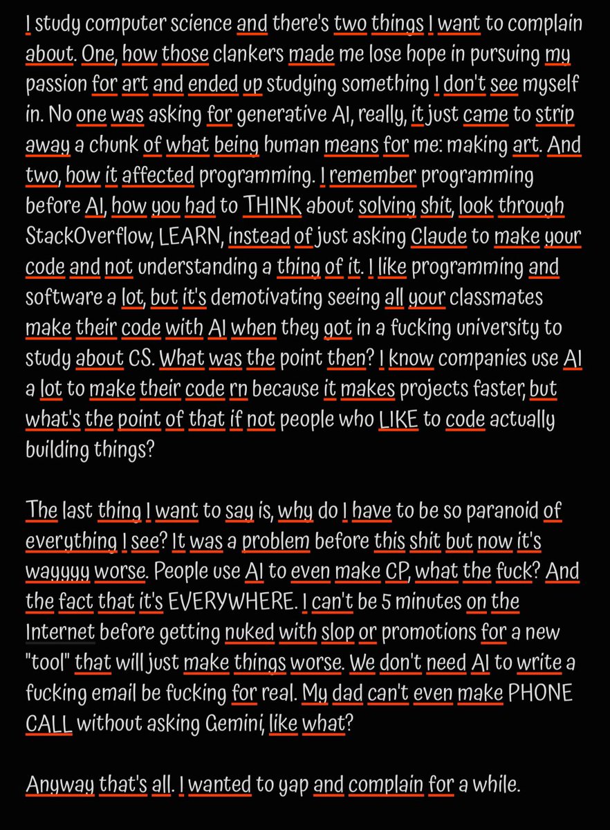Vampbqsk's tweet photo. Yap I wrote about AI because I'm a hater (ignore the highlighted text, I'm hispanic so my phone takes English words as spelling mitakes lol) https://t.co/ouz8WMFD5E