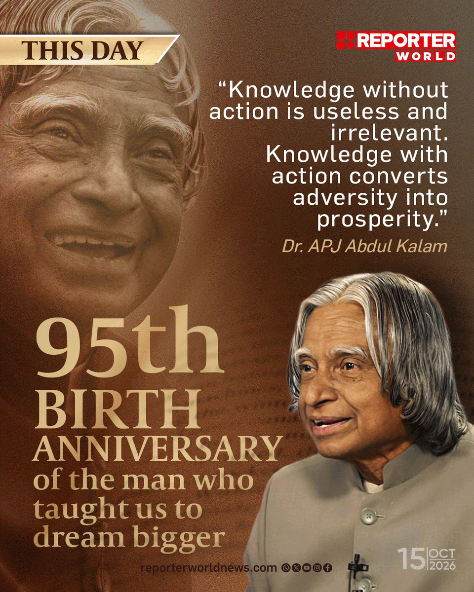 Reporterworld_'s tweet photo. India remembers Dr APJ Abdul Kalam on his 95th birth anniversary, honouring the ‘Missile Man of India’ for his scientific contributions, simplicity and lasting inspiration to young minds.

#APJAbdulKalam #MissileManOfIndia #BirthAnniversary #India #reporterworld https://t.co/cXsEmZm1DE