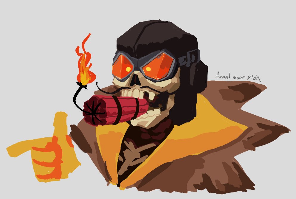 amalsoappickle's tweet photo. gf said to draw danny smoking a stick of dynamite #deadlock https://t.co/Yqm1GIaTtx