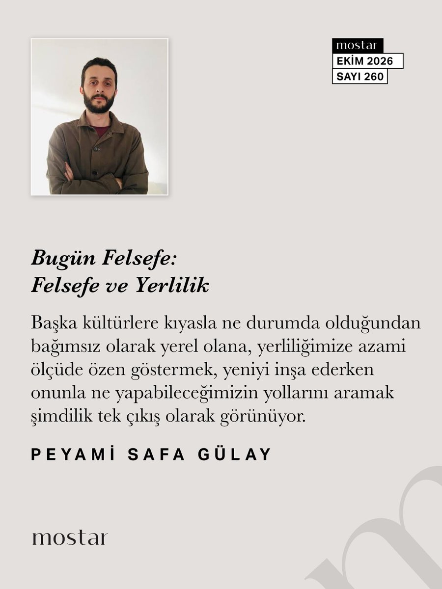 Mostaryayinlari's tweet photo. Başka kültürlere kıyasla ne durumda olduğundan bağımsız olarak yerel olana, yerliliğimize azami ölçüde özen göstermek, yeniyi inşa ederken onunla ne yapabileceğimizin yollarını aramak şimdilik tek çıkış olarak görünüyor.

Peyami Safa Gülay

Bugün Felsefe: Felsefe ve Yerlilik https://t.co/dfRGR0T0FF
