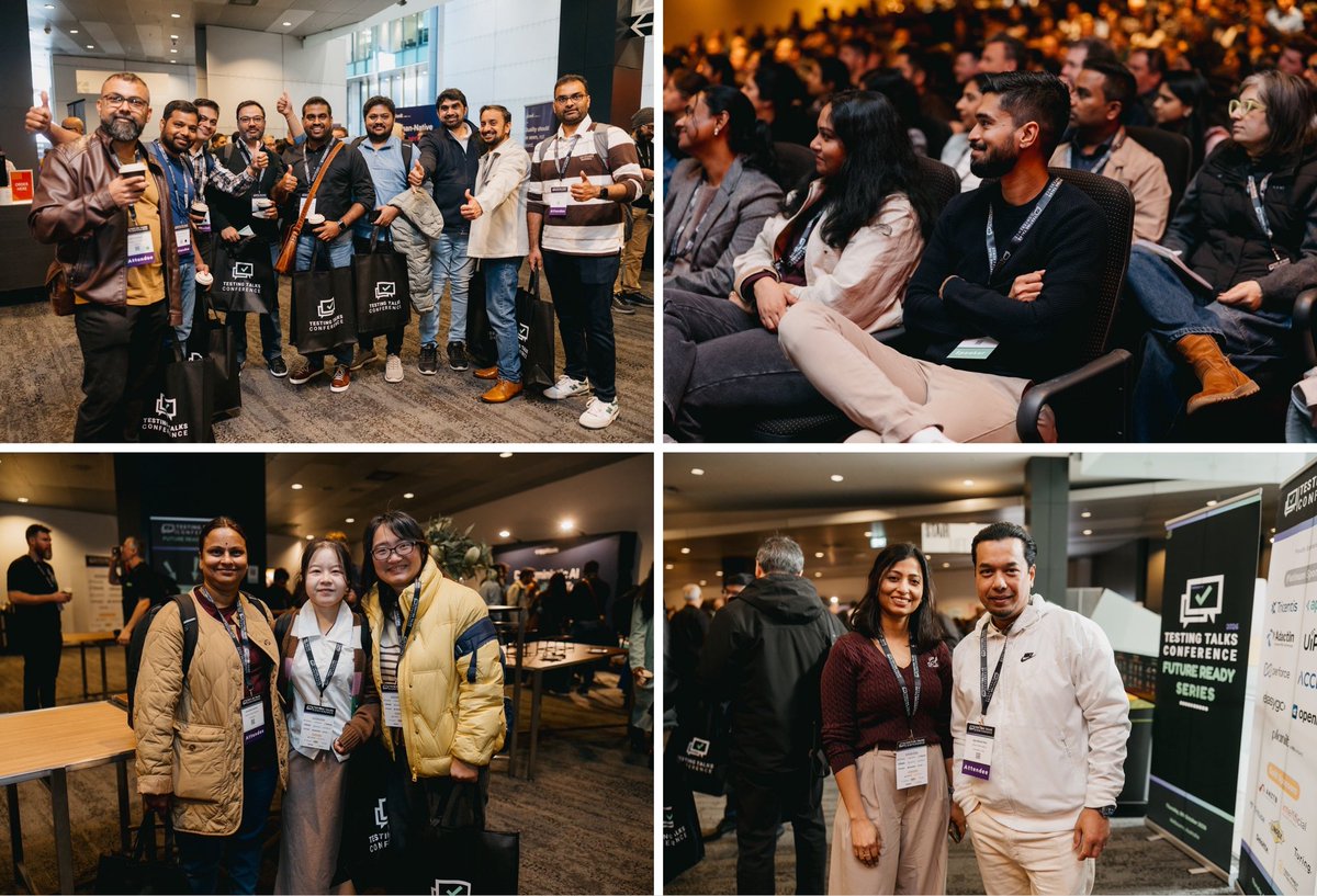 TestingTalks's tweet photo. What a day! Thank you to everyone who came along!! 💚

Relive the best moments from Testing Talks Conference 2026 Melbourne.

The full gallery is up now: https://t.co/CZj8Ai8K8S

Go find yourself in the crowd 📸 😍

#TestingTalksConference https://t.co/80mr8RUb6J