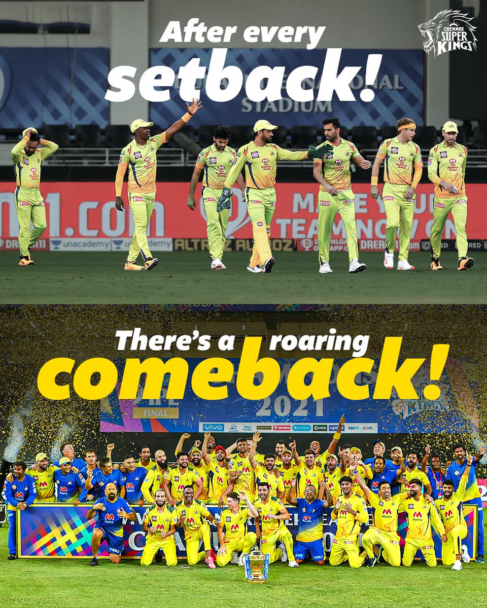 ChennaiIPL's tweet photo. The Comeback Super Kings. And how! 🦁🔥

#WhistlePodu https://t.co/chnTvCOKBh