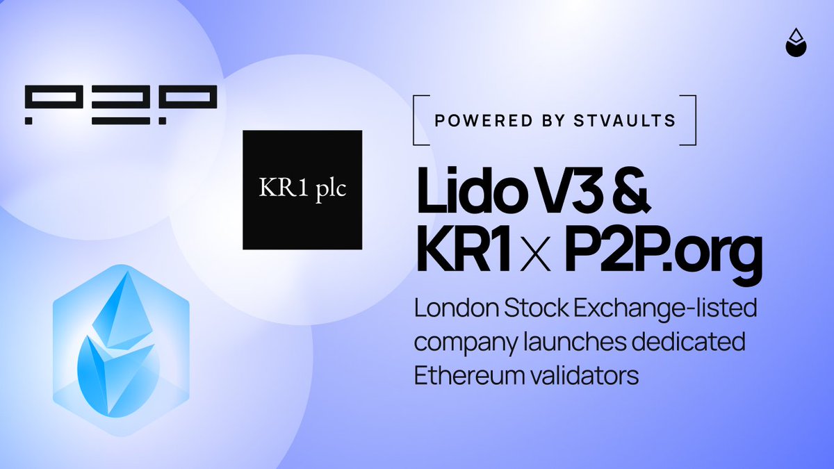 LidoFinance's tweet photo. .@KR1plc becomes the first publicly listed company to launch dedicated Ethereum validators on Lido stVaults, with @P2Pvalidator running the validators.

Read more at: https://t.co/K1txG2oi5L https://t.co/z2meoLUBM7