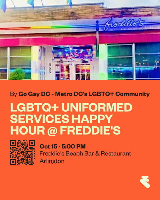 GoGayDC's tweet photo. The third Thursday of every month is the time for LGBTQ+ military and other uniformed services members to gather for a happy hour @ Freddie's Beach Bar from 5-8 p.m. More: https://t.co/l7vrgwMrZ9
#gogaydc
#washblade
#washingtondc
#dc
#DMV
#metroweekly
#gaymenschorusofwashington https://t.co/sIHgiN8MKh