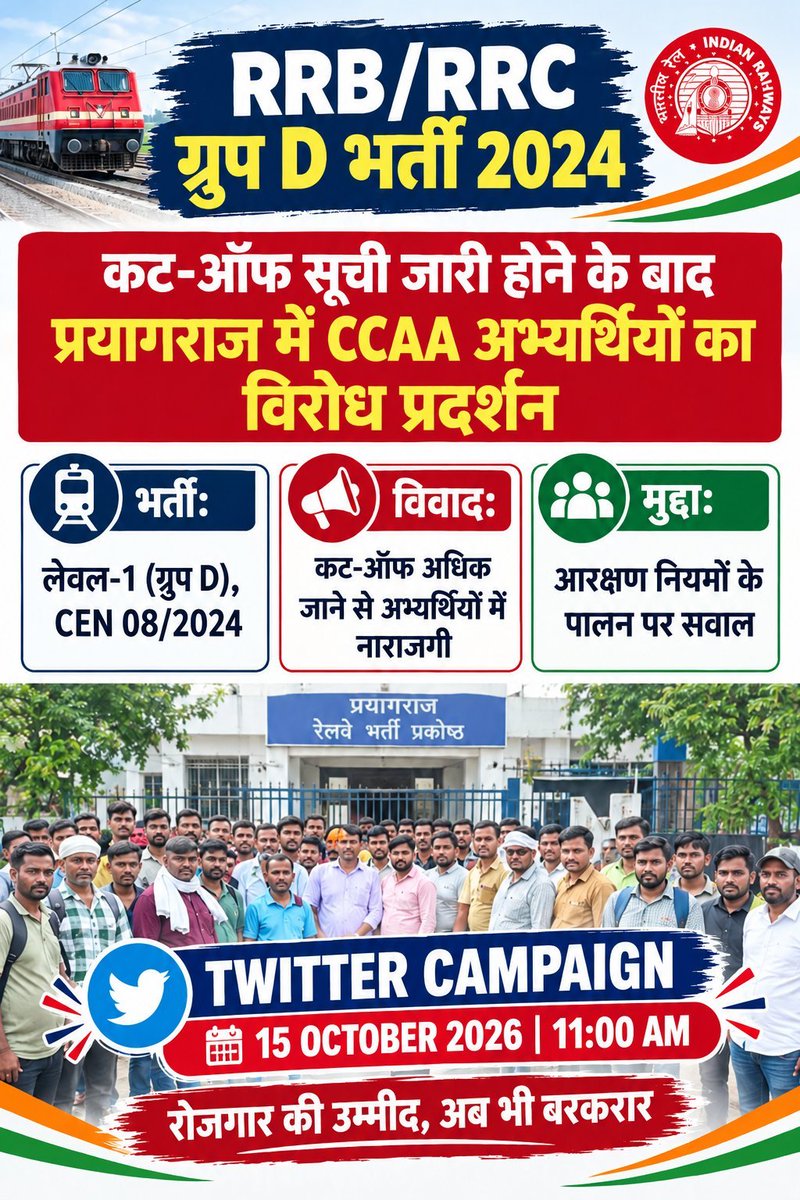 NISHANT77922931's tweet photo. CCAA final Scorecard (CBT/ + NAC) जारी होना चाहिए

1- CCAA T DV List ROLL NO, NAME, MARKS 3iR DV date लिखा हुआ होना चाहिए 2-NON CCAA को हटाया जाए

3-TOPPER CCAA KO OPEN MAI BHEJA JANA CHAHIYE @PMOIndia

@RatlamDRM

@drmadiwr

@drmbct

@wrdrmrjt

@RRBAhmedabad https://t.co/qSAZdh2zdS